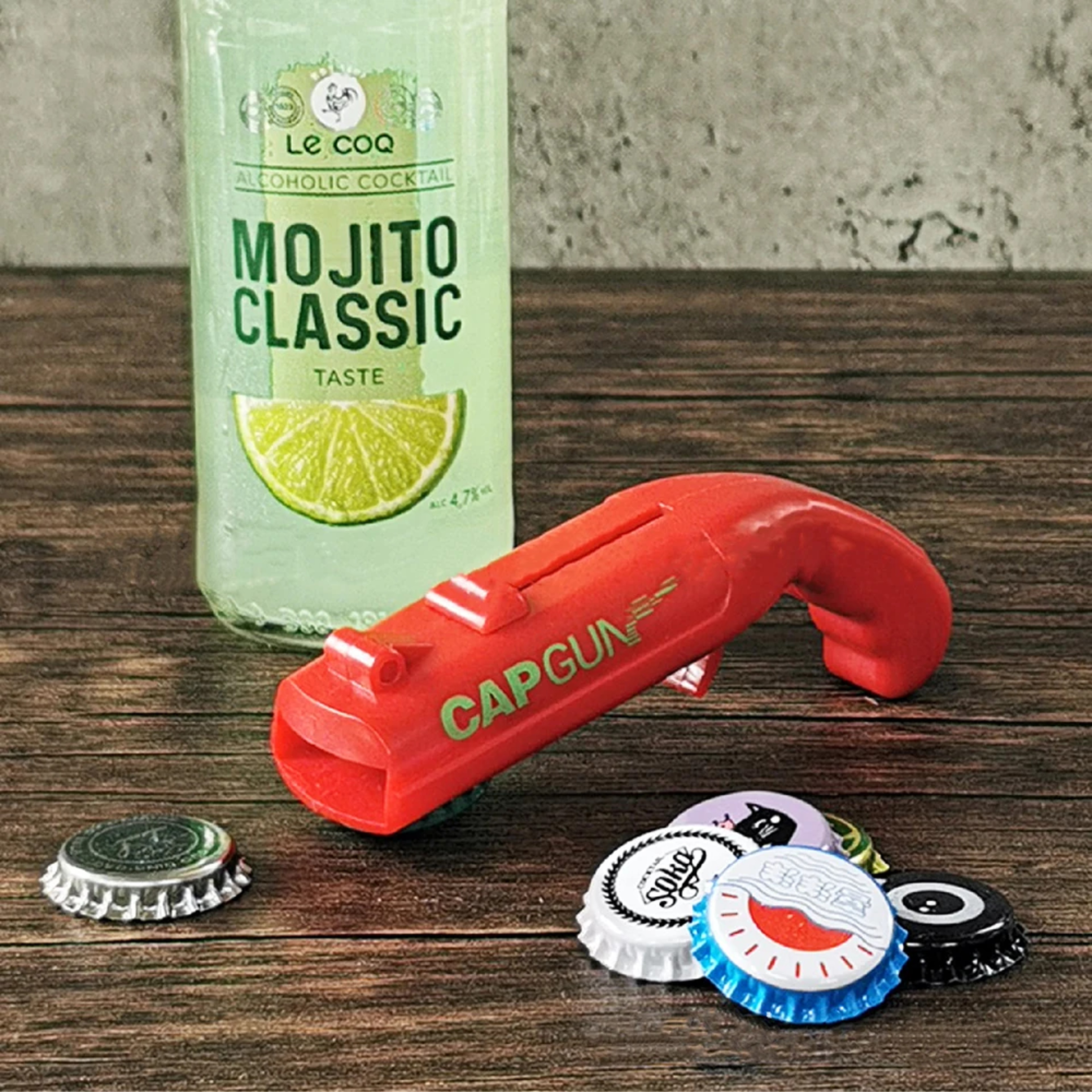 Cap Gun Beer Bottle Opener, Beverage Cap Launcher Toy, Portable Party Tool for Kitchen, Bar, Drinking Games Fun – view 2