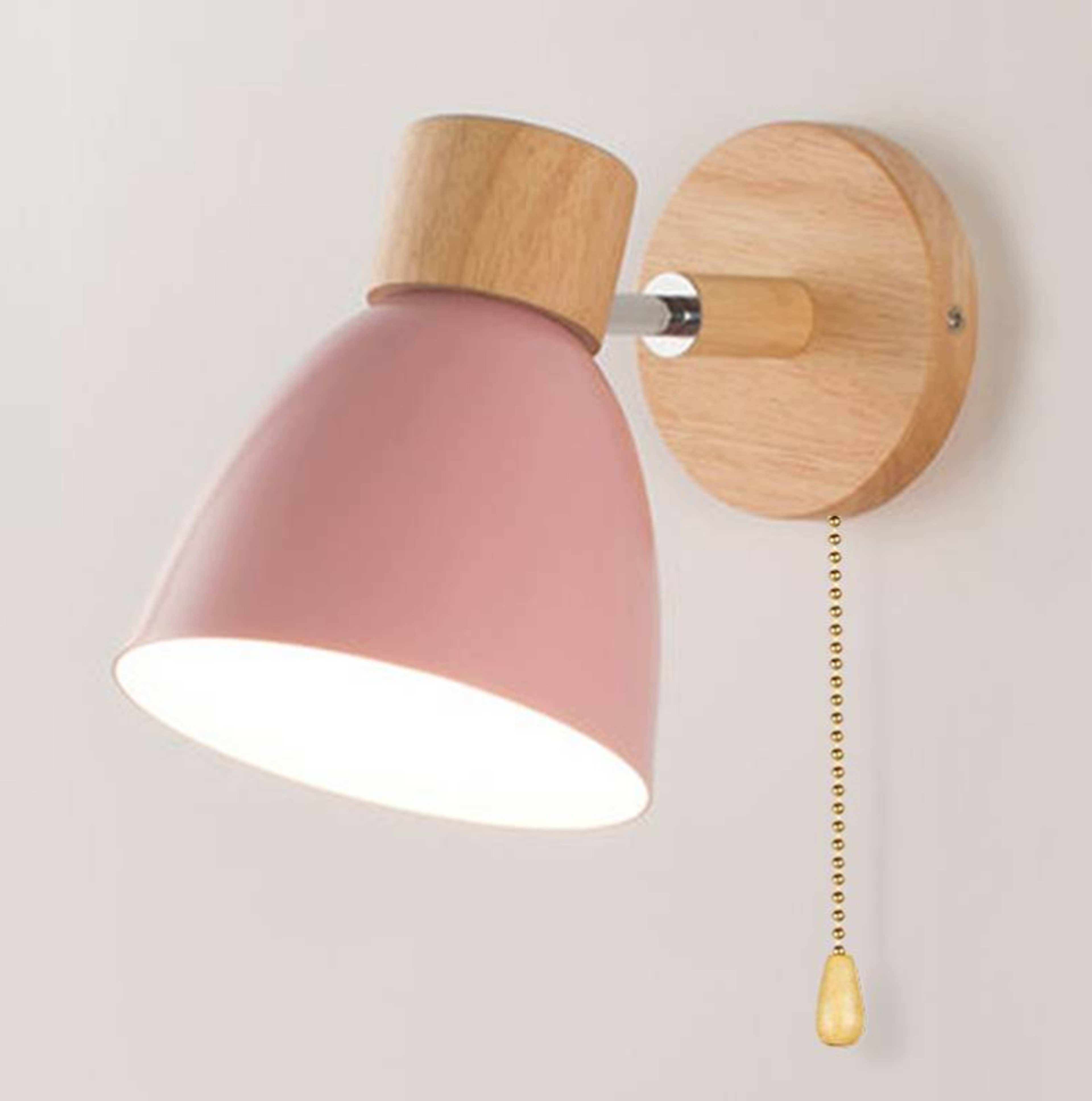 Modern Nordic LED Wall Lamp With Switch, Iron Wall Light E27 Wooden Base, Bedroom Living Room Macaroon Home Decor – view 8