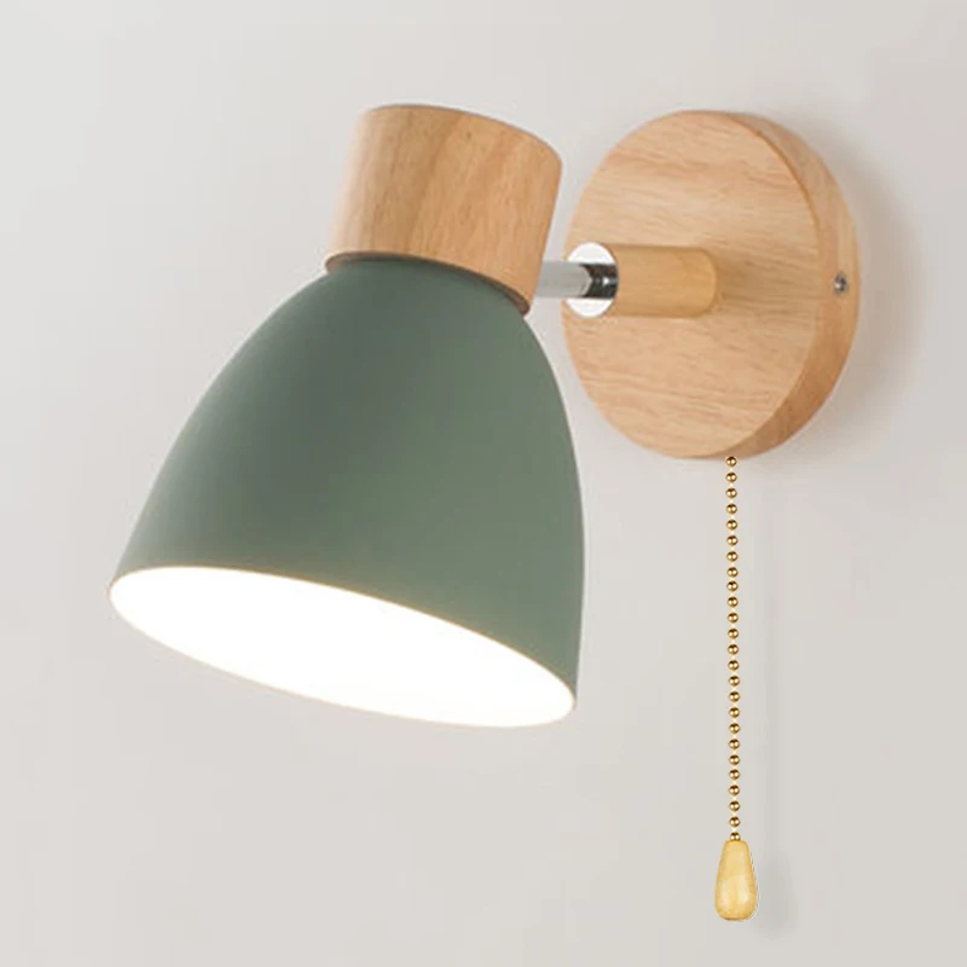 Modern Nordic LED Wall Lamp With Switch, Iron Wall Light E27 Wooden Base, Bedroom Living Room Macaroon Home Decor – view 12