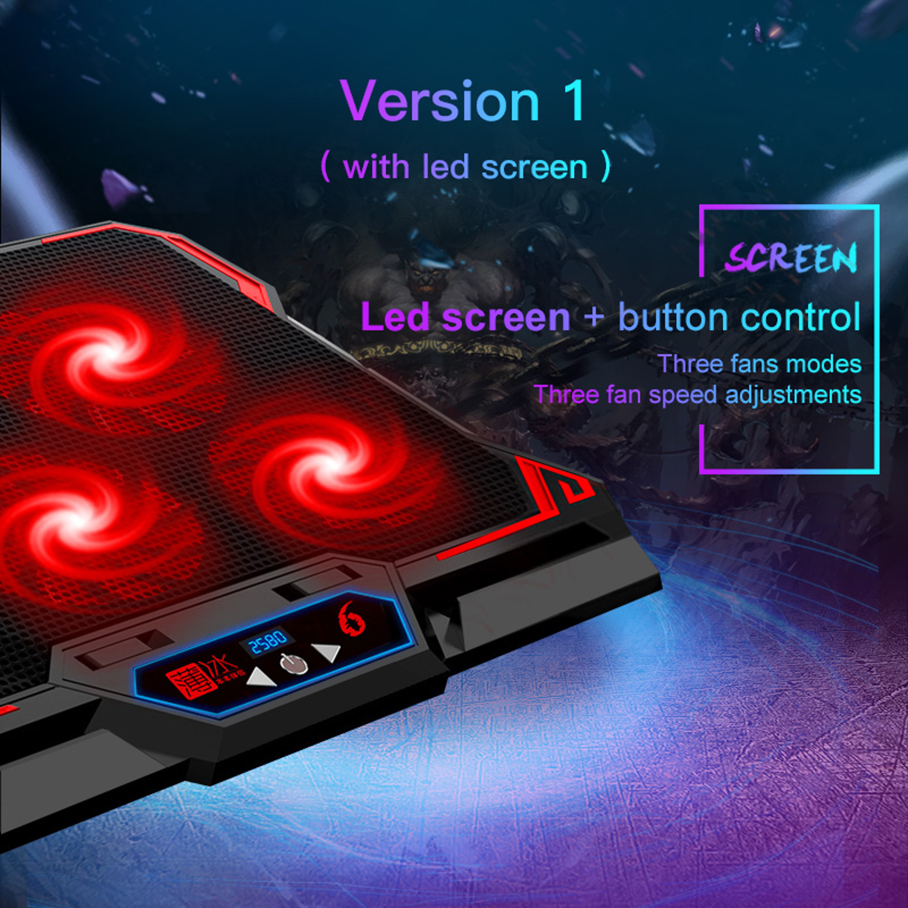 Gaming Laptop Cooler Six Fan LED Screen Two USB Port High Speed Notebook Stand Laptop Cooling Pad 1