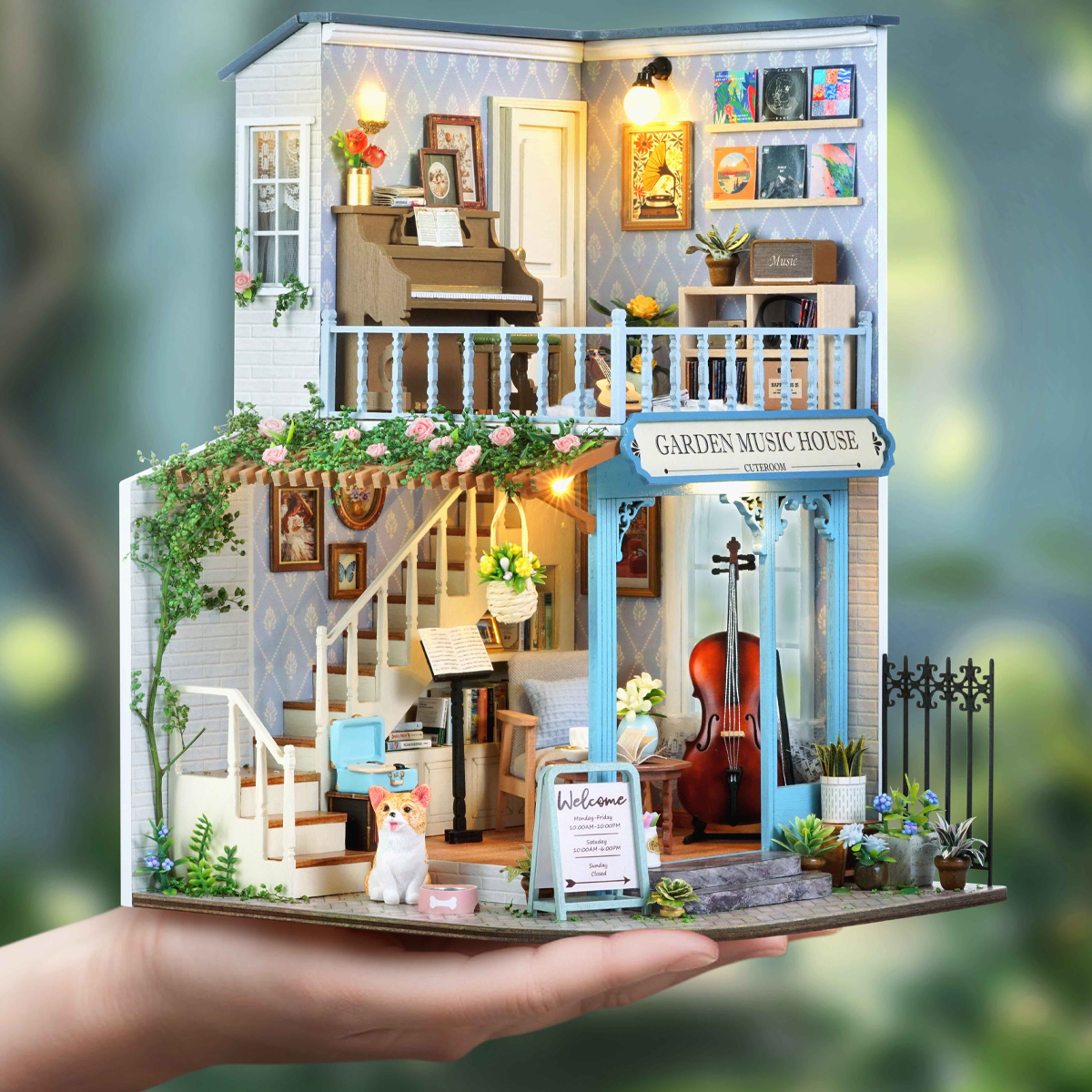 Mini House Bookshelf Dollhouse Kit DIY 3D Puzzle Assembly Building Model Handmade For Teens And Adu 2