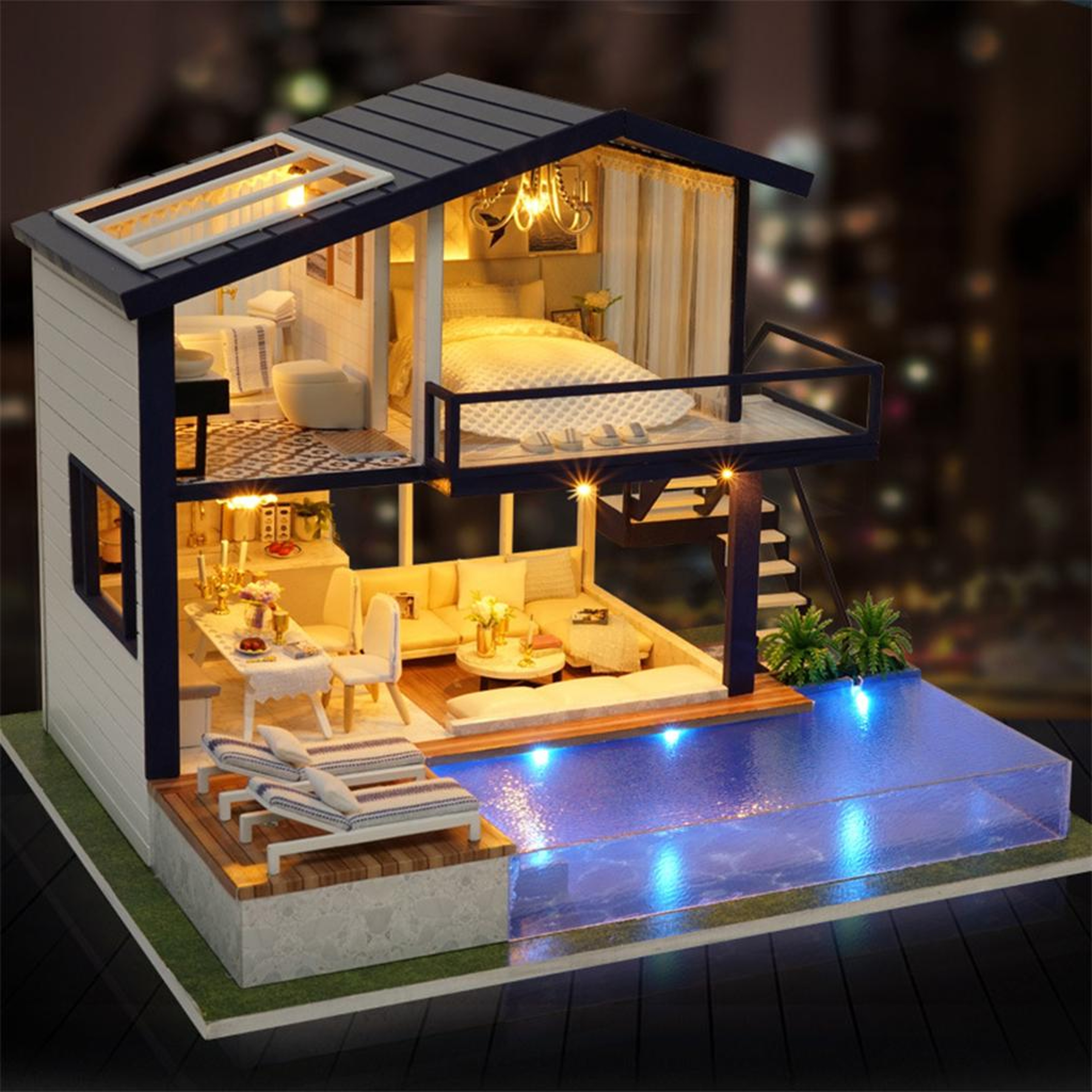 Miniature Doll House with Furniture Kits, DIY Wooden Dollhouse, Realistic LED Lights, Creative Gift for Home Decor – view 3