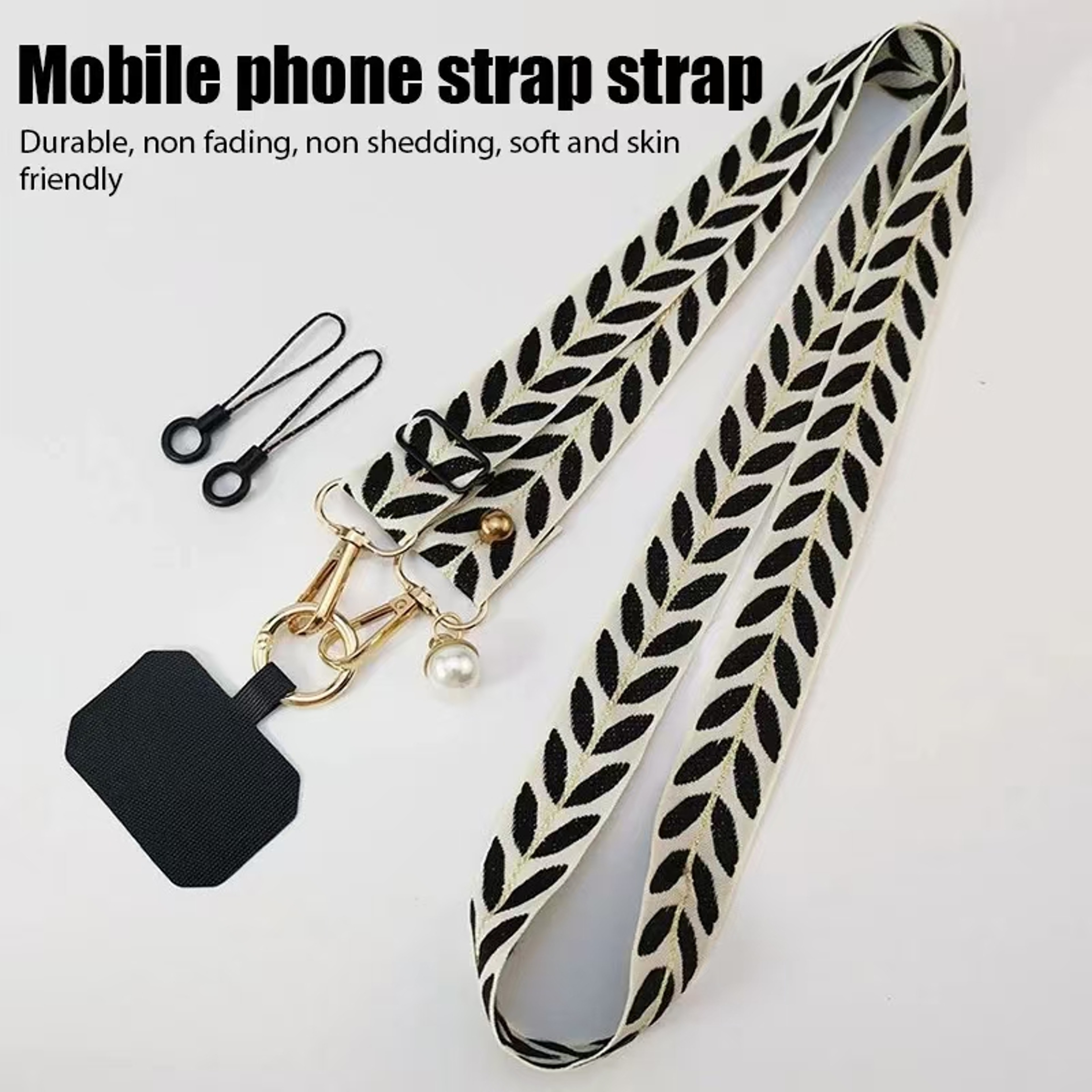 Mobile Phone Lanyard Crossbody Card Neck Cord Clip, Adjustable Long Rope with Pearl Hanging Charm, Anti-lost Strap – view 2