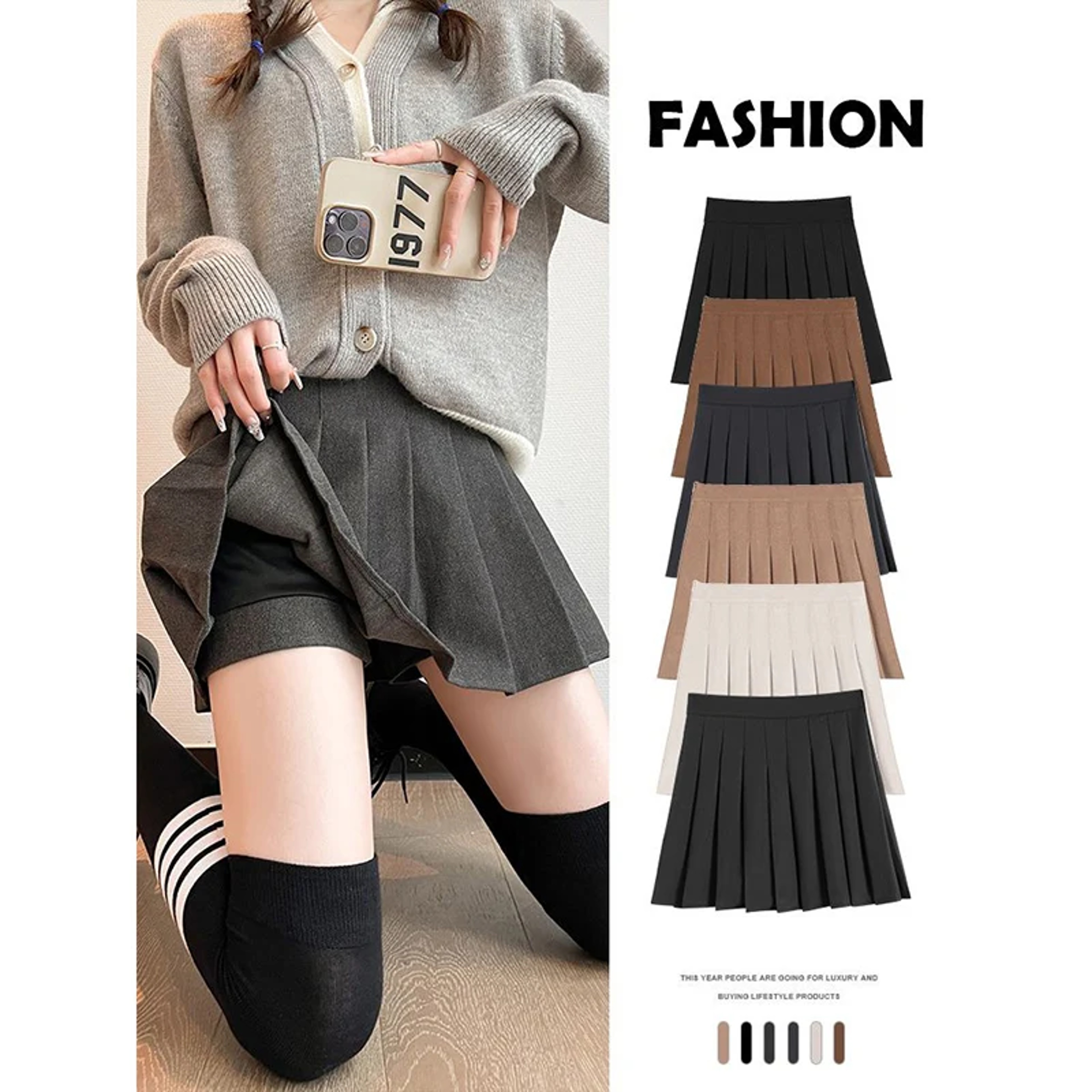 High Waisted Mini Skirt, Solid Color Slim Fit, Elastic Comfortable Stretch, A Line Zipper Skirt for Women, Girls, Spring – view 1