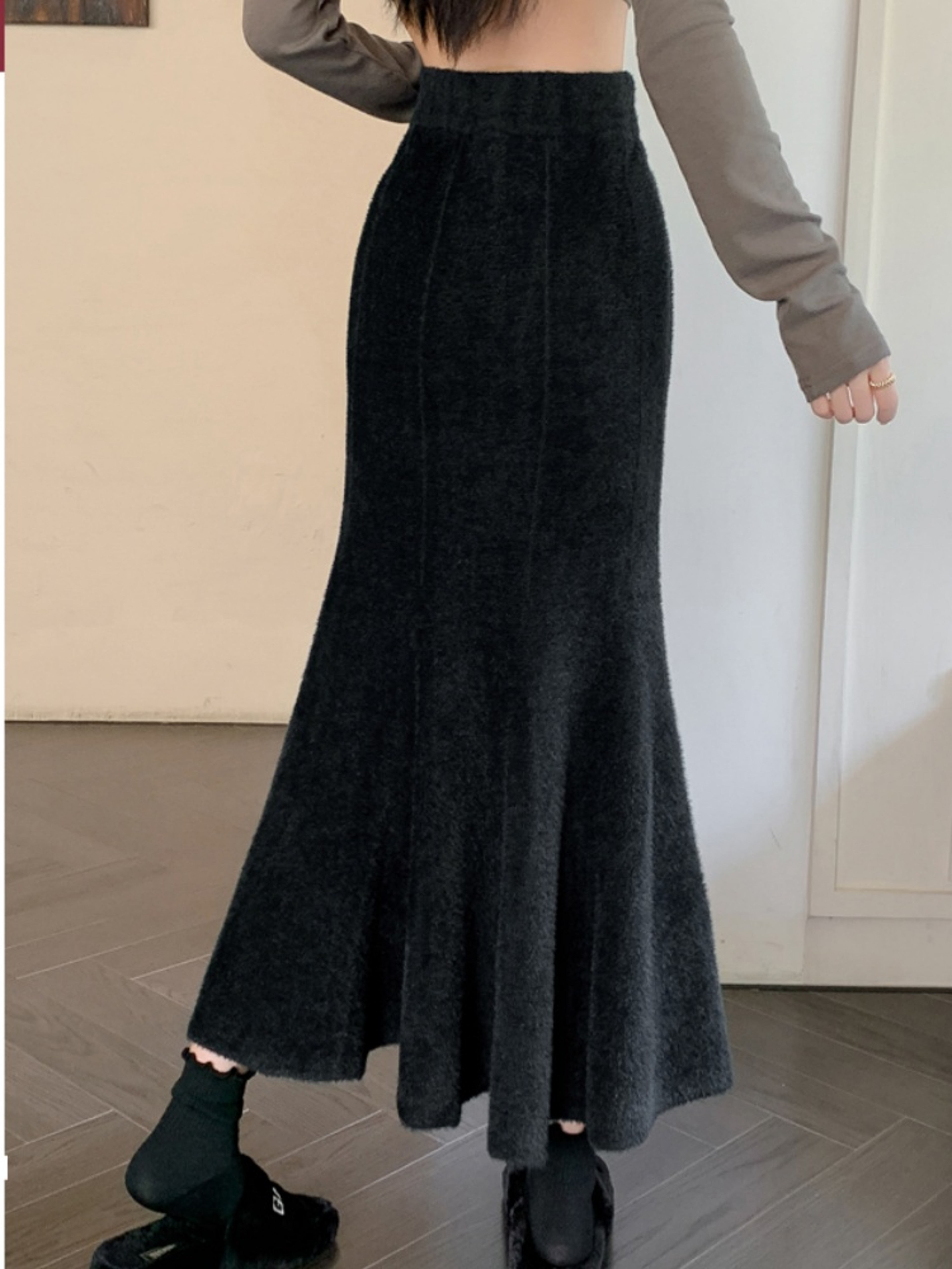 SMTHMA New Autumn Winter Thick Knitted Skirt for Women, High Waist Fishtail Mohair Long Skirt, Casual Warm Mid-Length – view 4