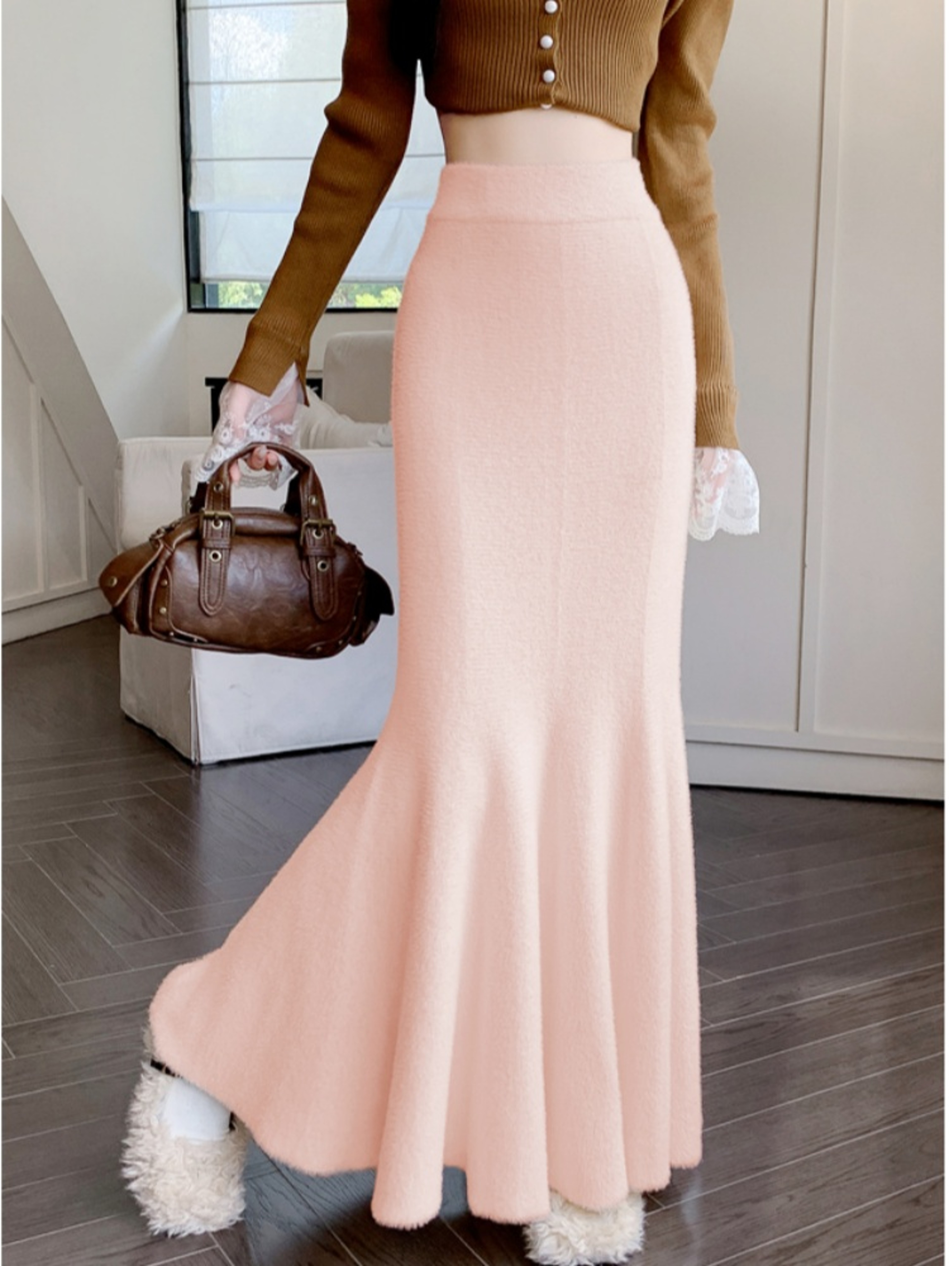SMTHMA New Autumn Winter Thick Knitted Skirt for Women, High Waist Fishtail Mohair Long Skirt, Casual Warm Mid-Length – view 5