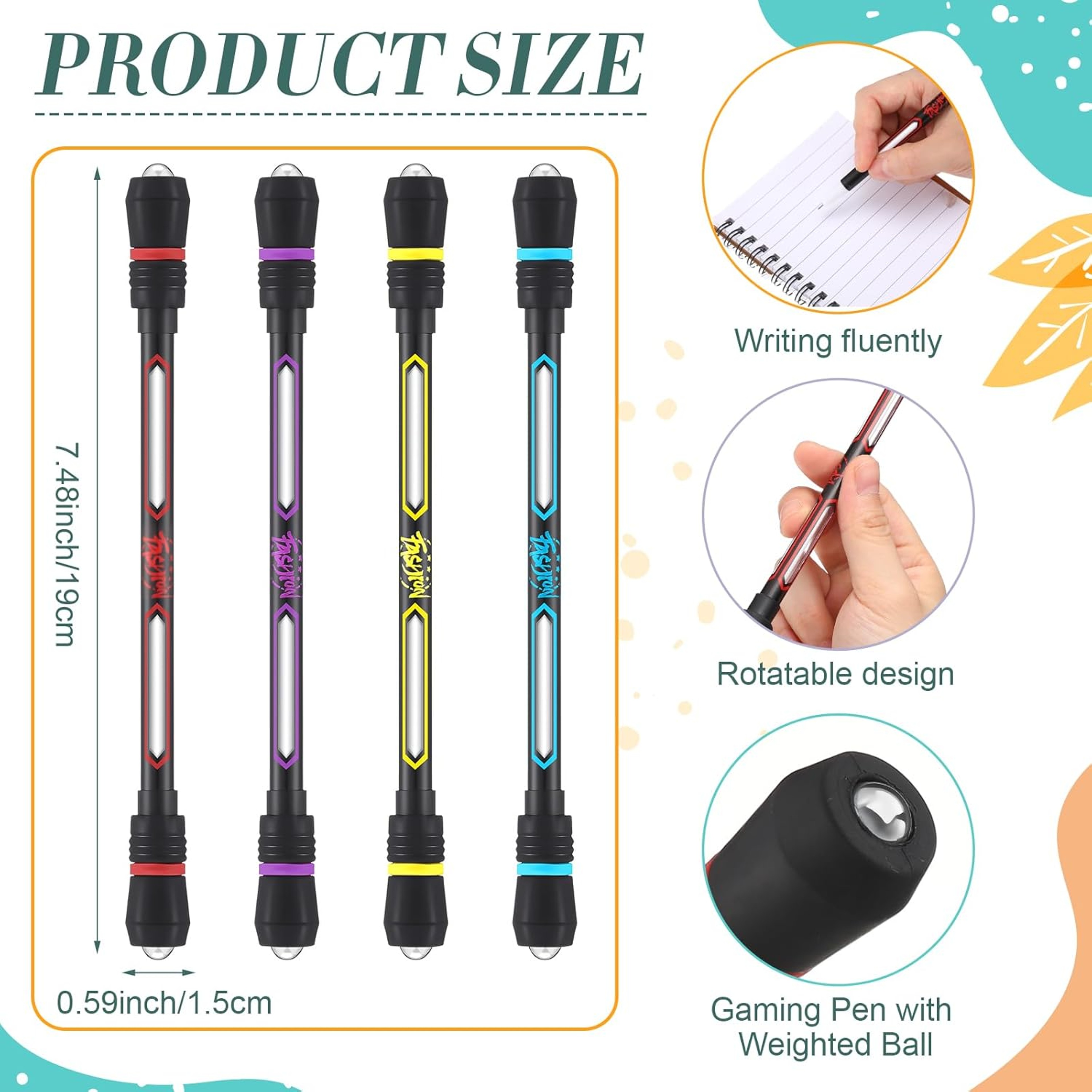 4-in-1 Stress Relief Spinner Pen Set, Anti-Slip Hand Spinner, Fidget Toy for Adults, Kids, Anti-Anxiety Ballpoint Pen – view 3