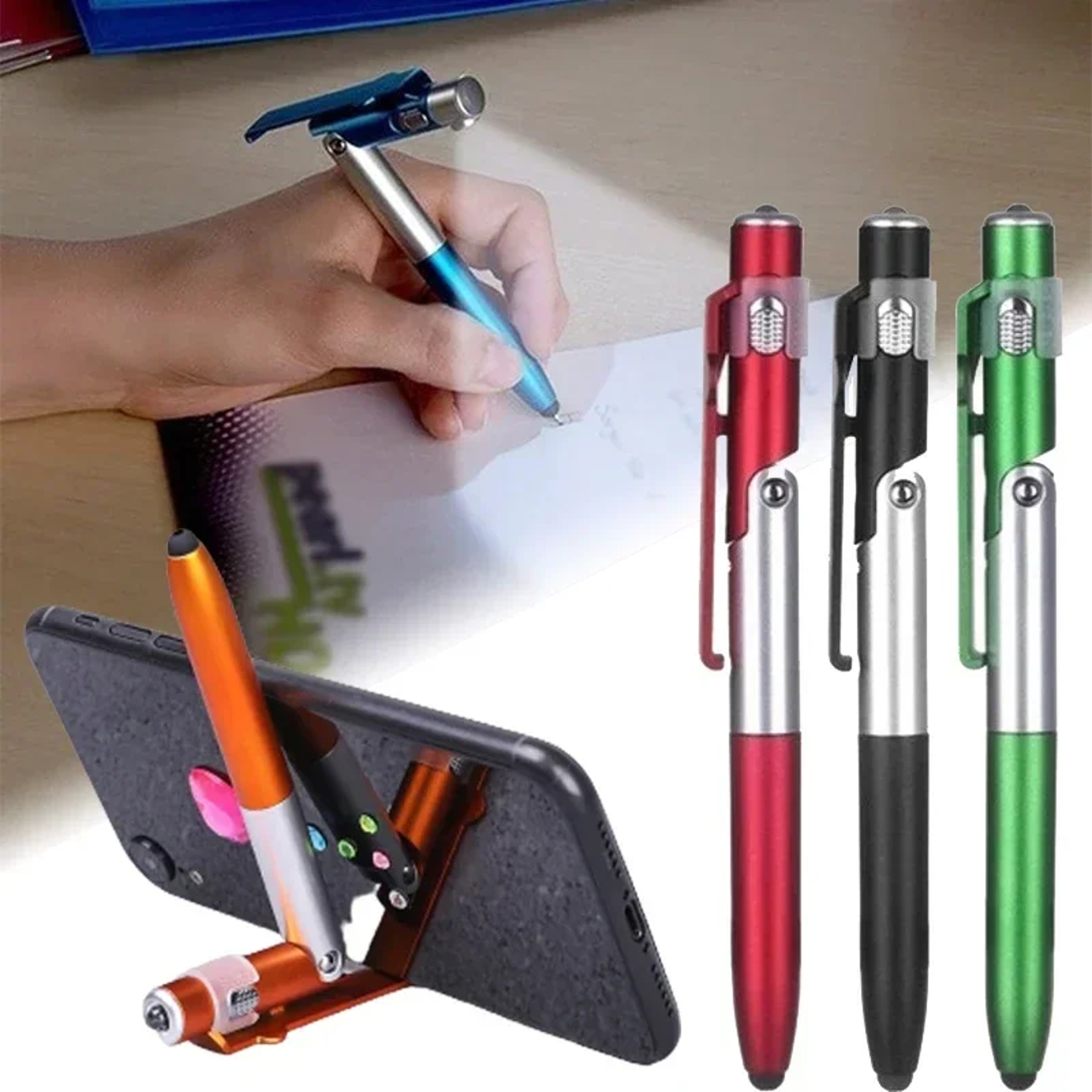 Multi Function 4 In 1 Stylus Pen Ballpoint Pen Capacitive Stylus With Flashlight And Phone Holder S 0