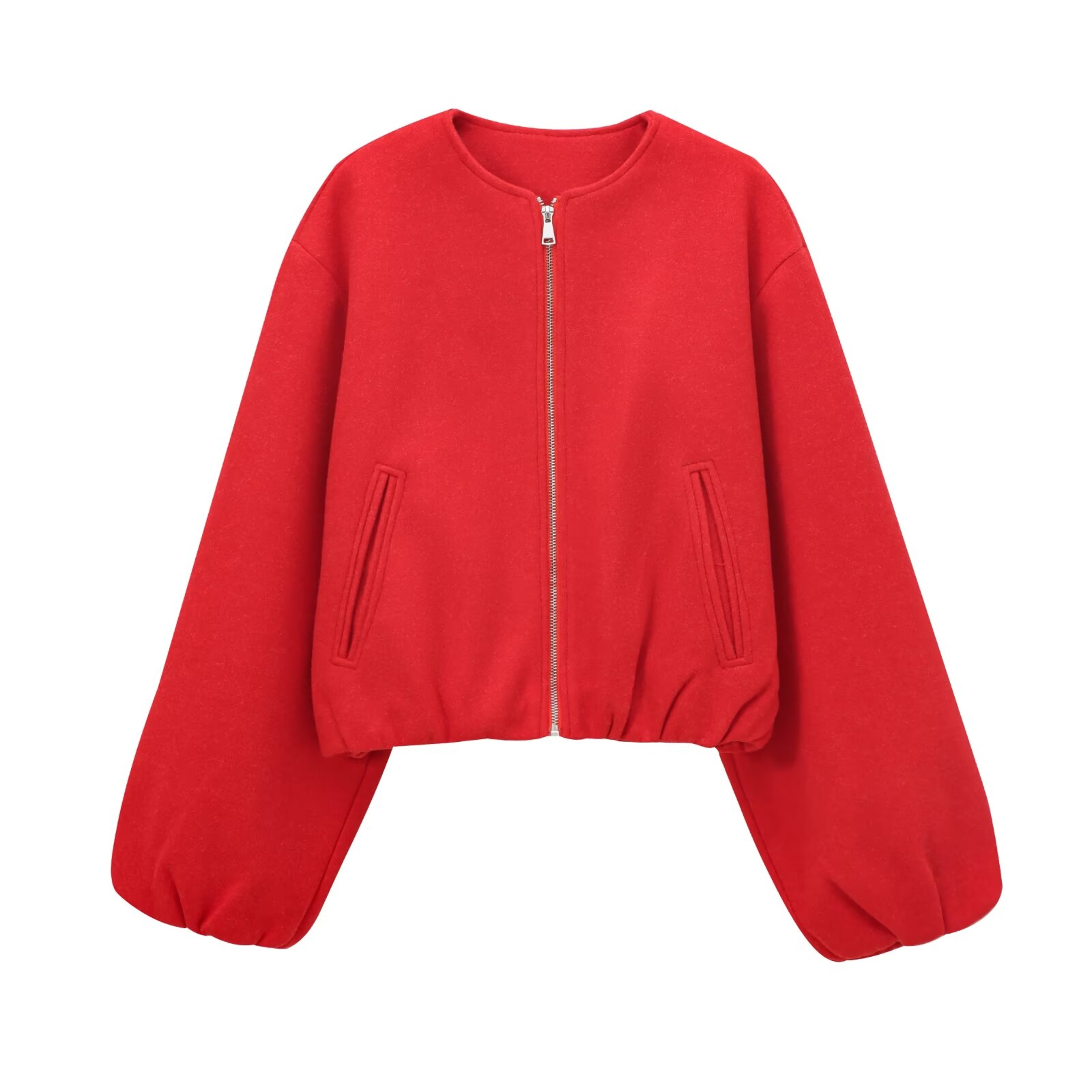 Trendy MUJER Red Bomber Jacket Soft Cropped Jacket For Women Sports Style Zipper Outerwear 6