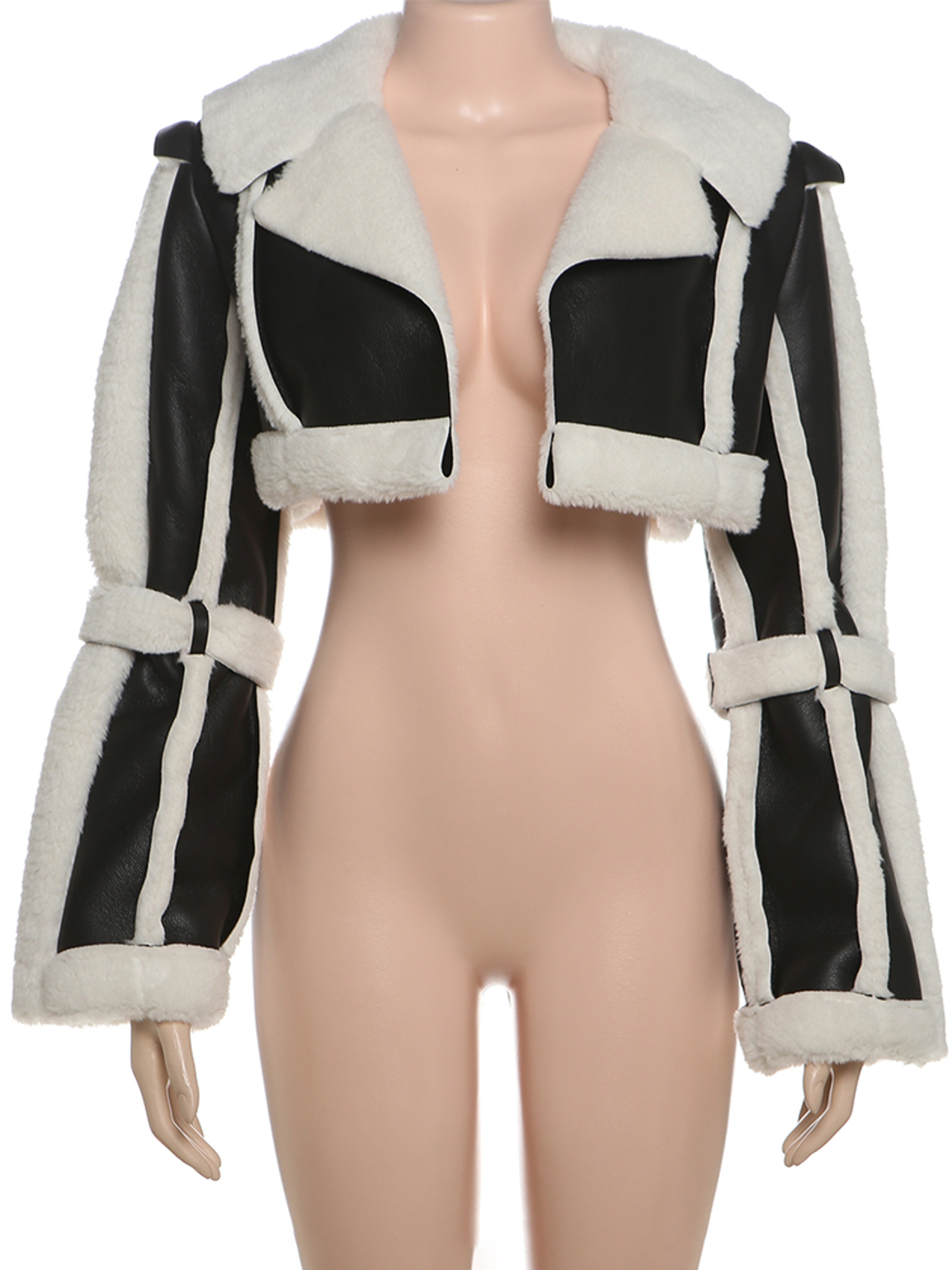 Unique Women's Cropped Jacket, Weird Puss Furry Patchwork, Open Stitch Streetwear, Warm Wild Coat, Hipster Outwear – view 6
