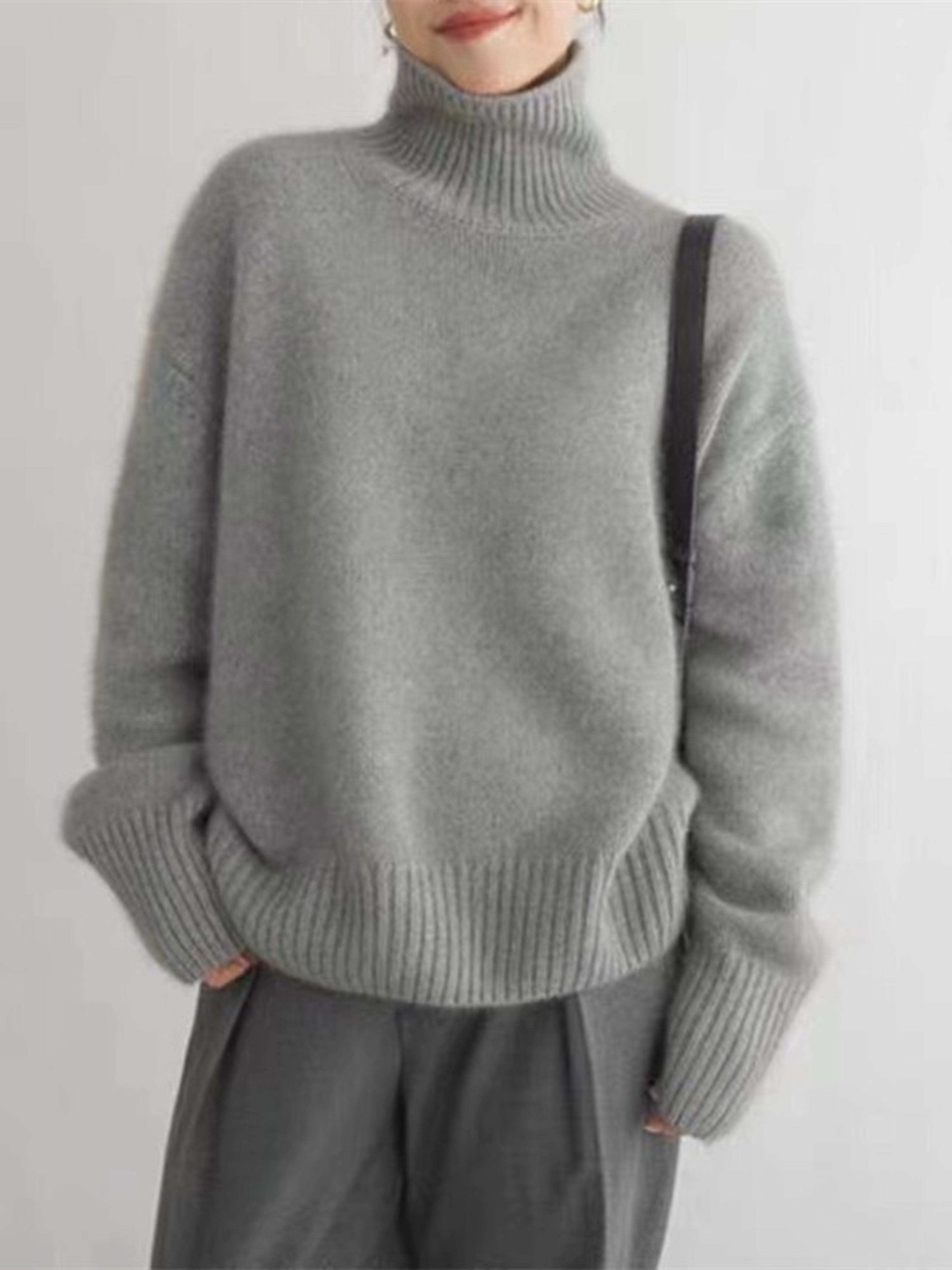 Women's Turtleneck Cashmere Sweater, 100% Pure Wool Knit, Loose Fit Pullover for Autumn Winter – view 6