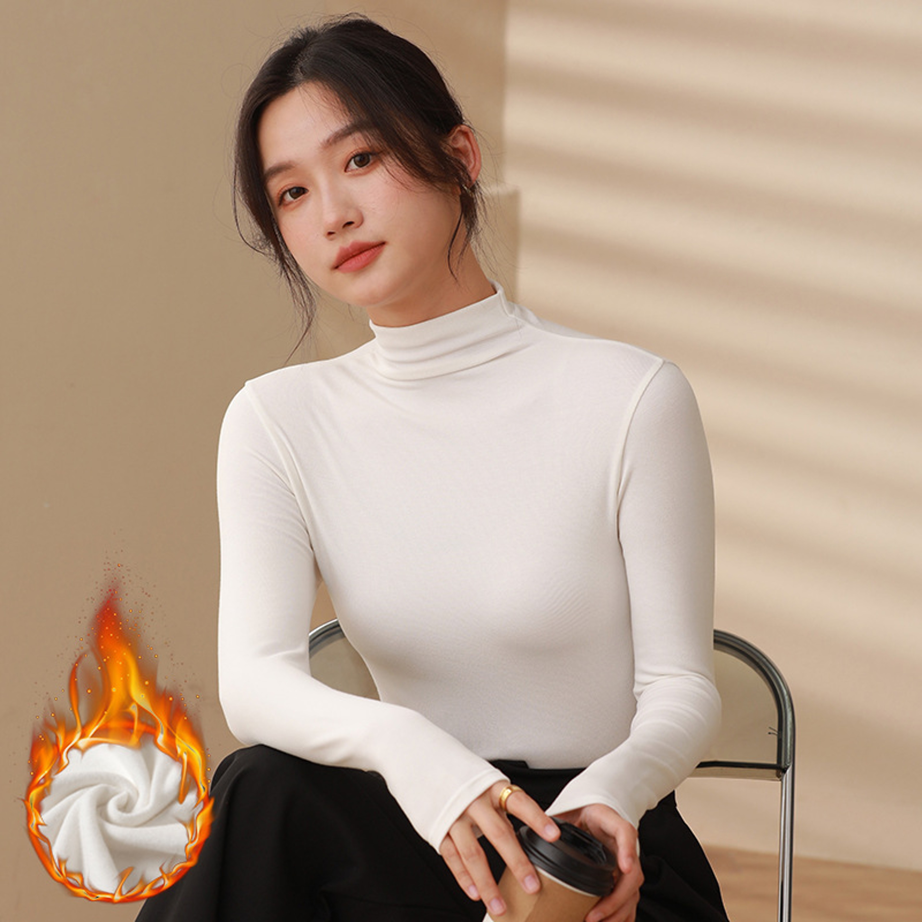Womens Half Turtleneck Pullover Slim Black Modal Bottoming Shirt Thickened Long Sleeve Top For Autu