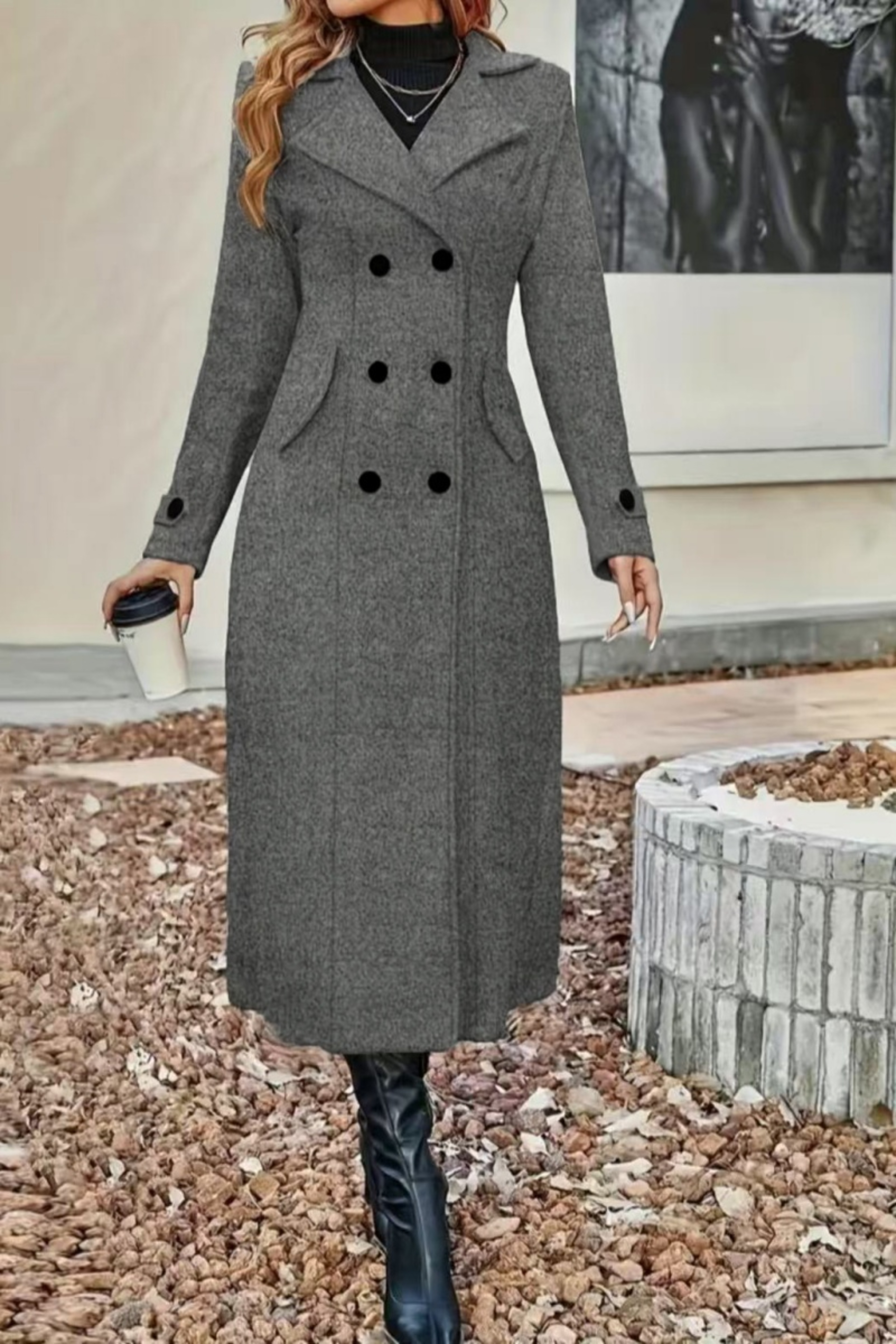 Temperament Women's Slimming Coat, Double Breasted Wool Blen Coat, Autumn and Winter Fashion with Lining – view 2