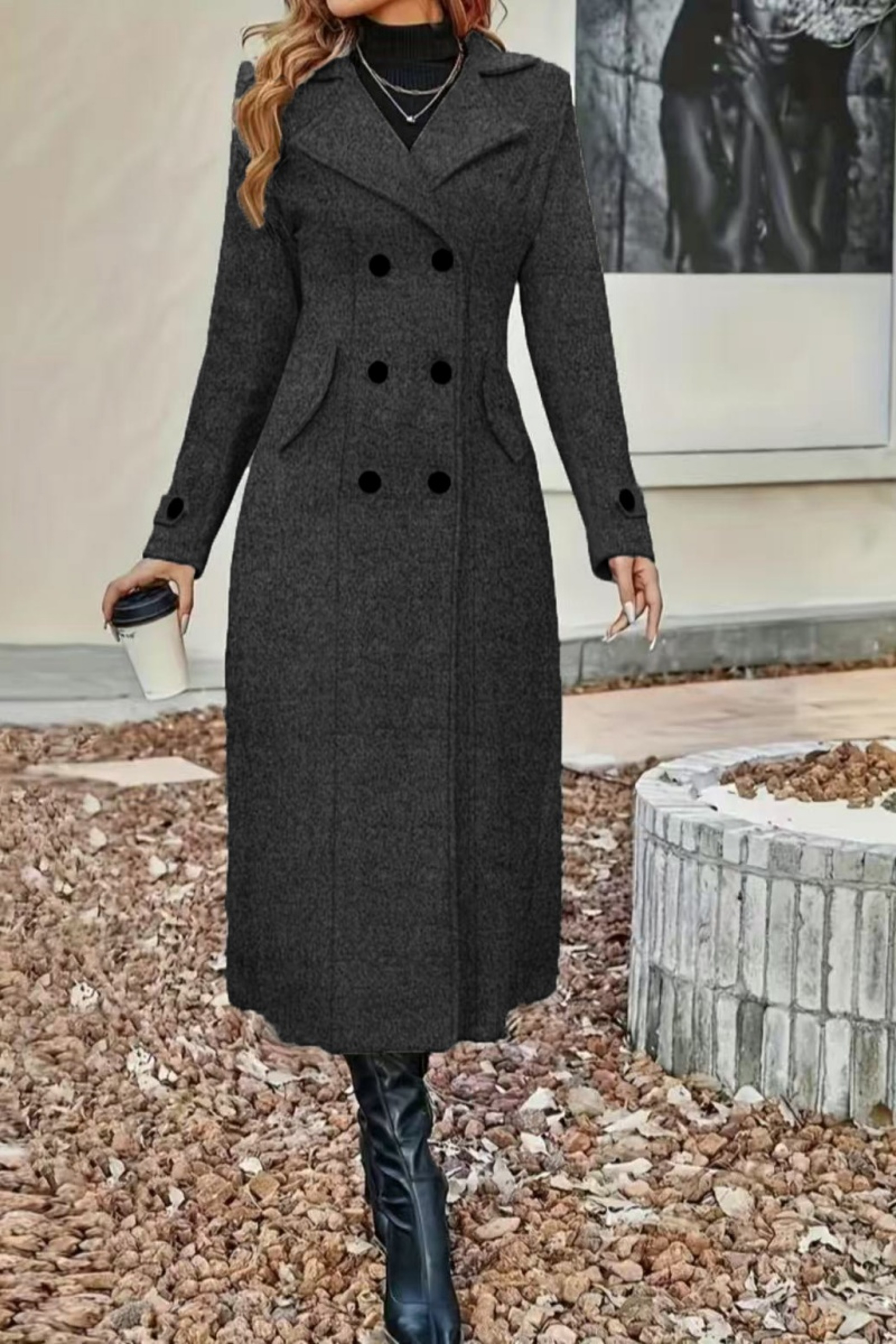 Temperament Women's Slimming Coat, Double Breasted Wool Blen Coat, Autumn and Winter Fashion with Lining – view 3