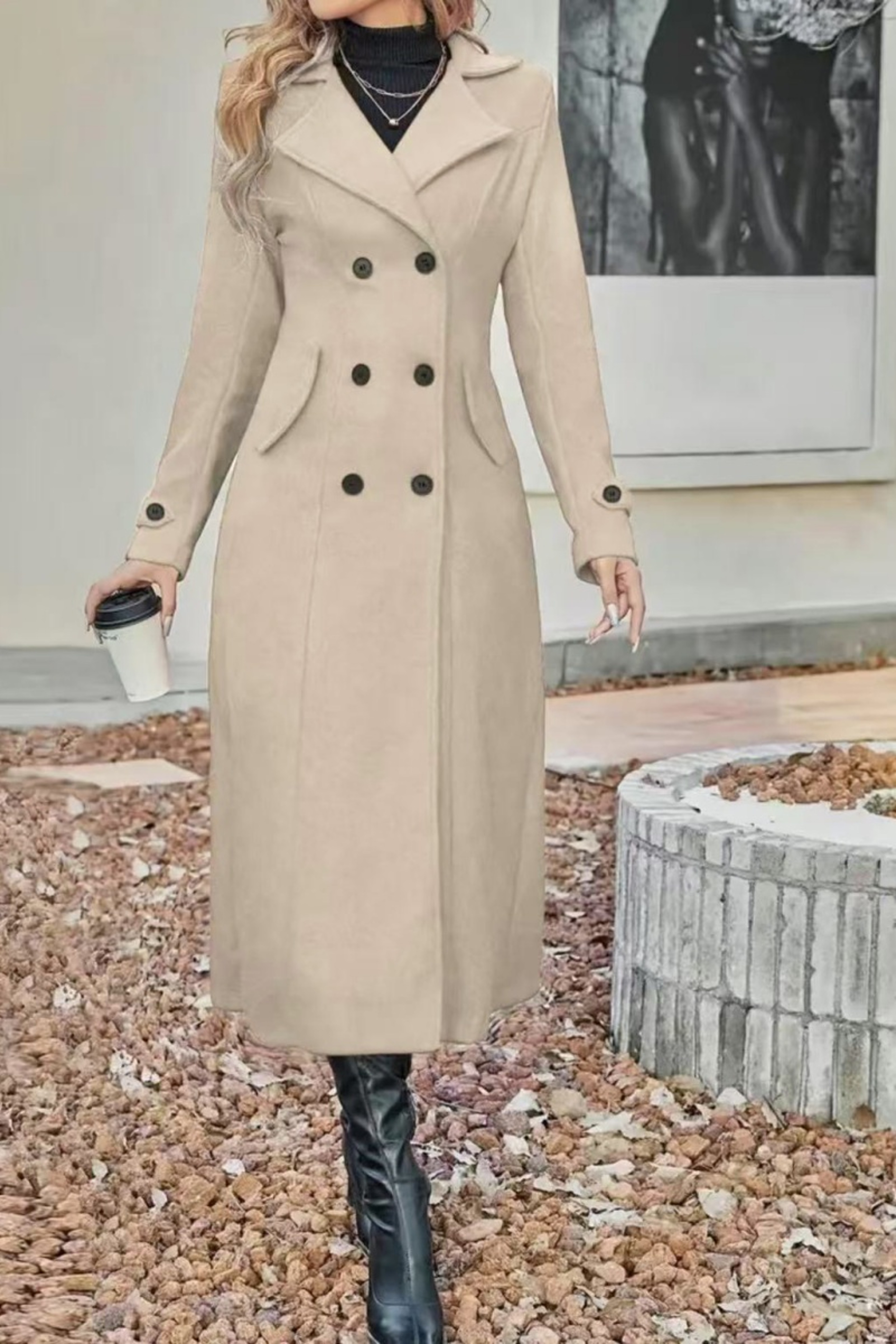 Temperament Women's Slimming Coat, Double Breasted Wool Blen Coat, Autumn and Winter Fashion with Lining – view 12