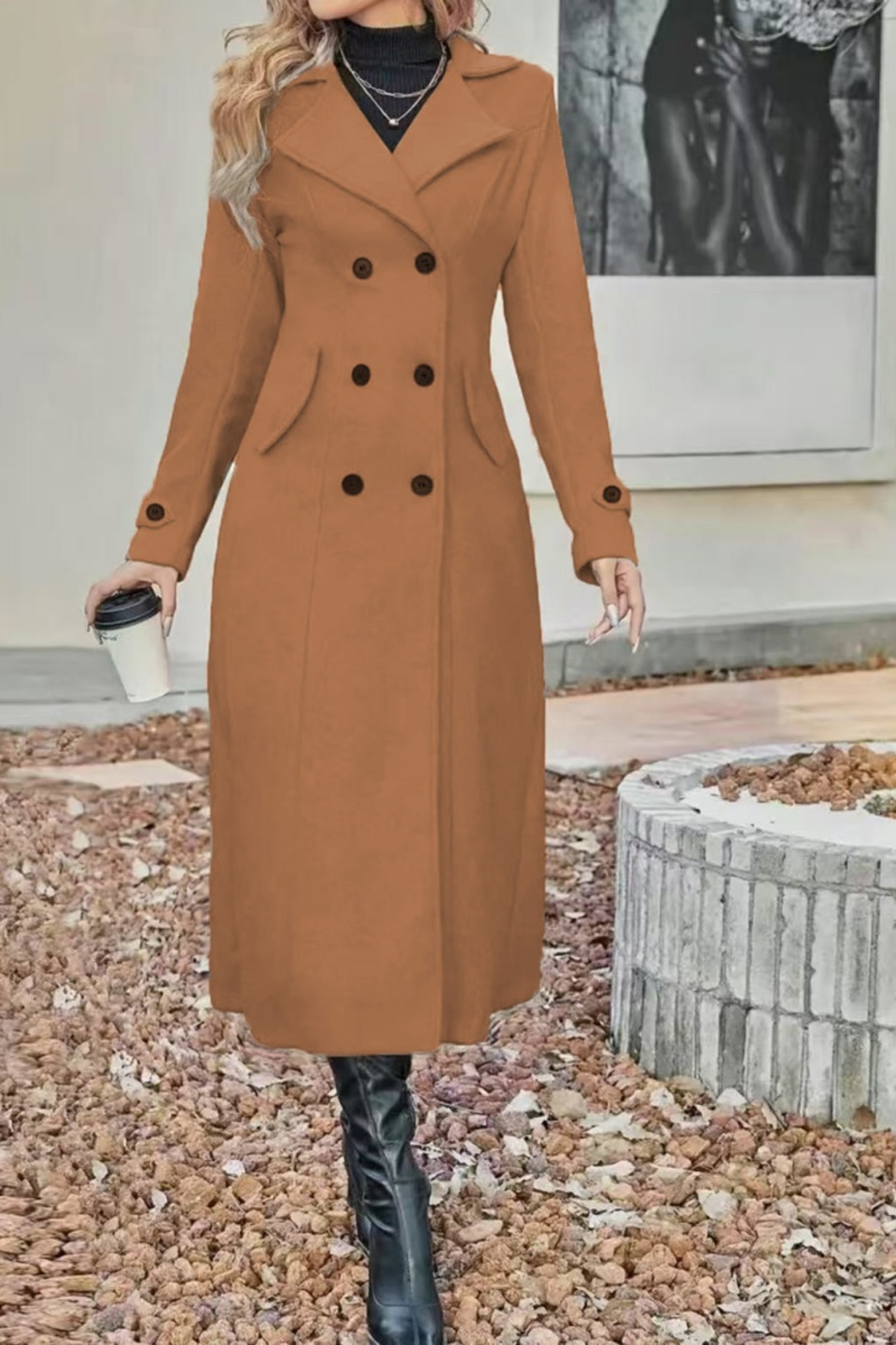 Temperament Women's Slimming Coat, Double Breasted Wool Blen Coat, Autumn and Winter Fashion with Lining – view 13
