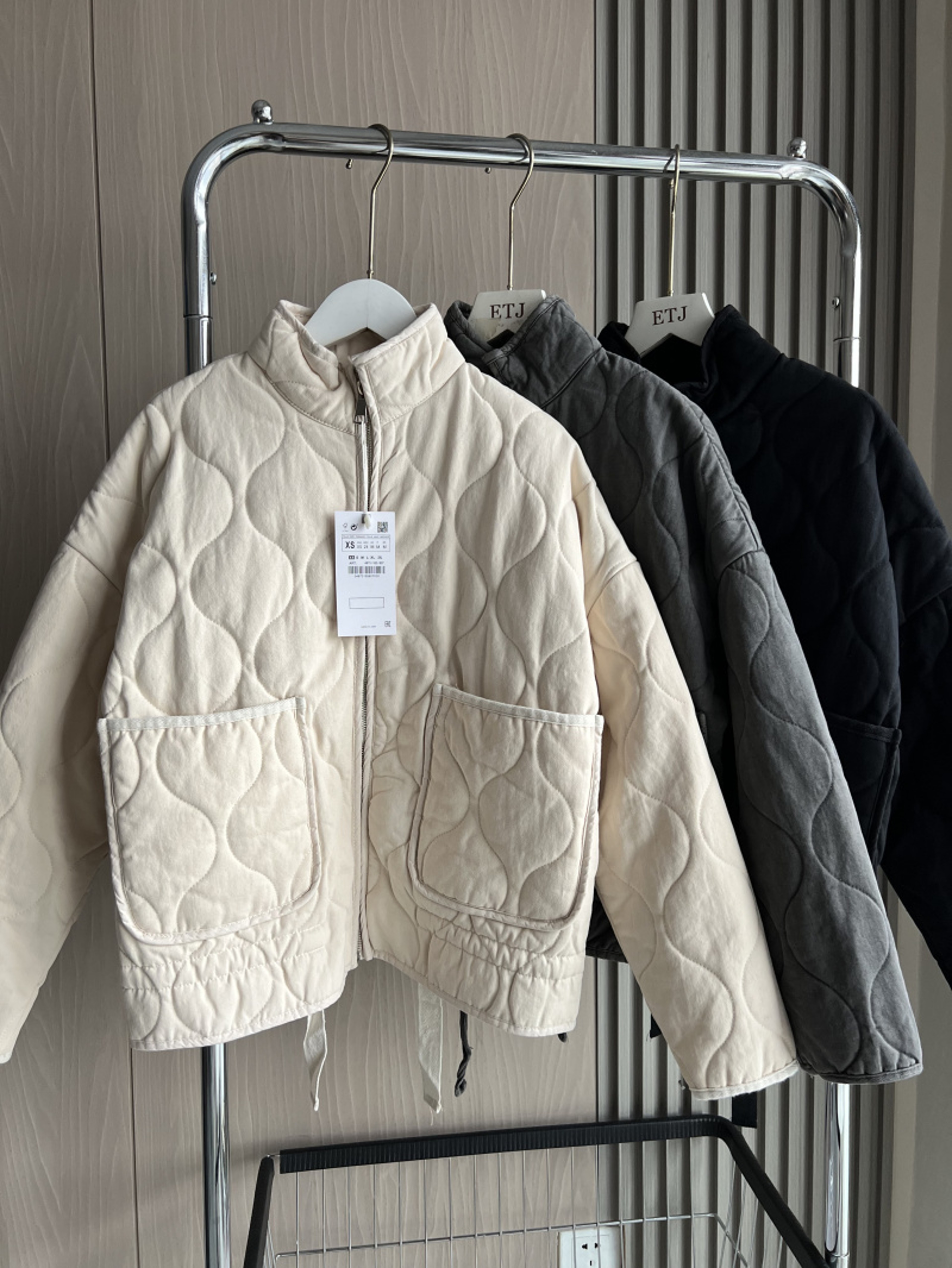 New Arrival Womens Cotton Jacket, Vintage Quilted Coat, Lenzing Rayon, High Collar with Large Pockets – view 2