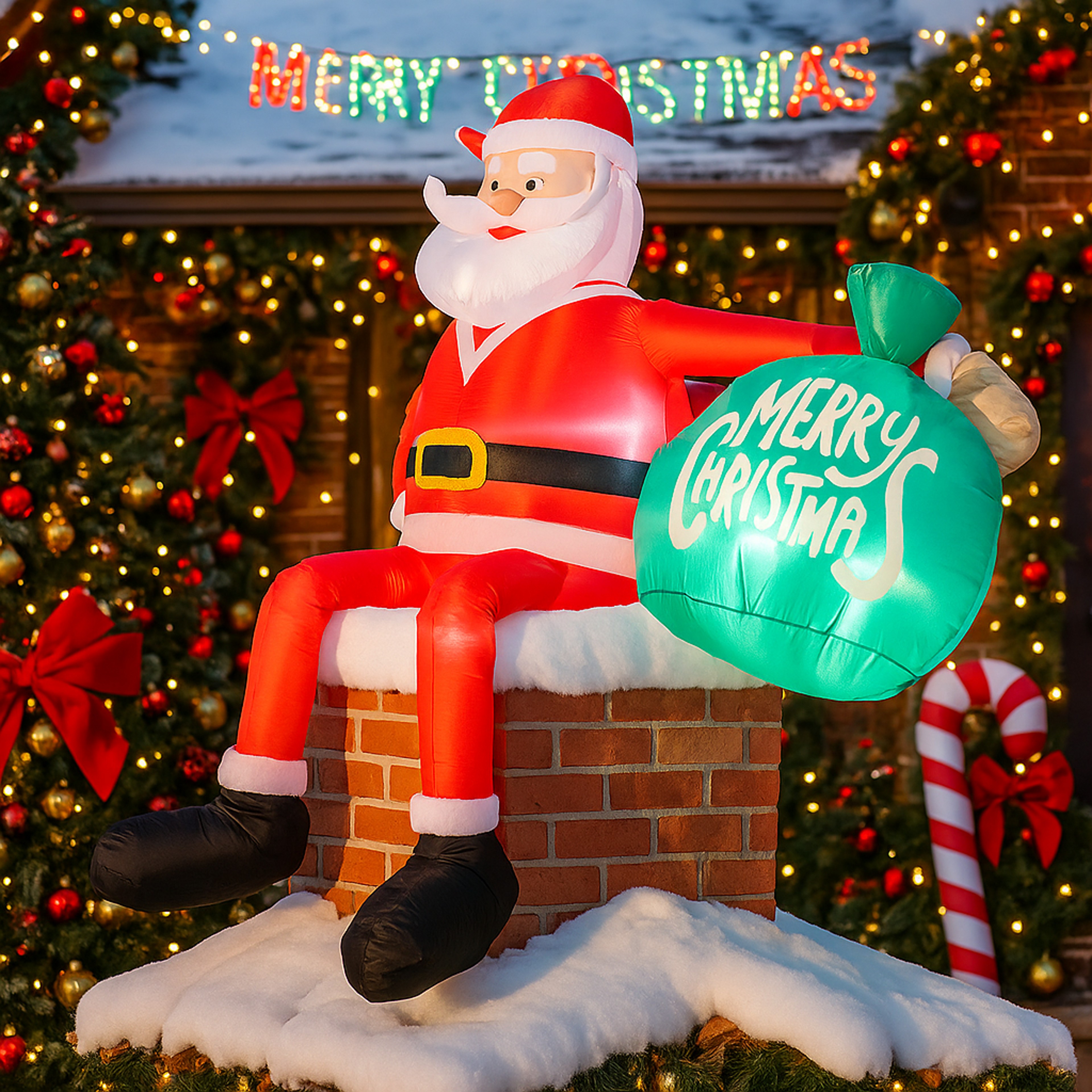 LED Lights Home Yard Ornaments Inflatable Toy Christmas Decorations Inflatable Santa Claus On Chimn 1