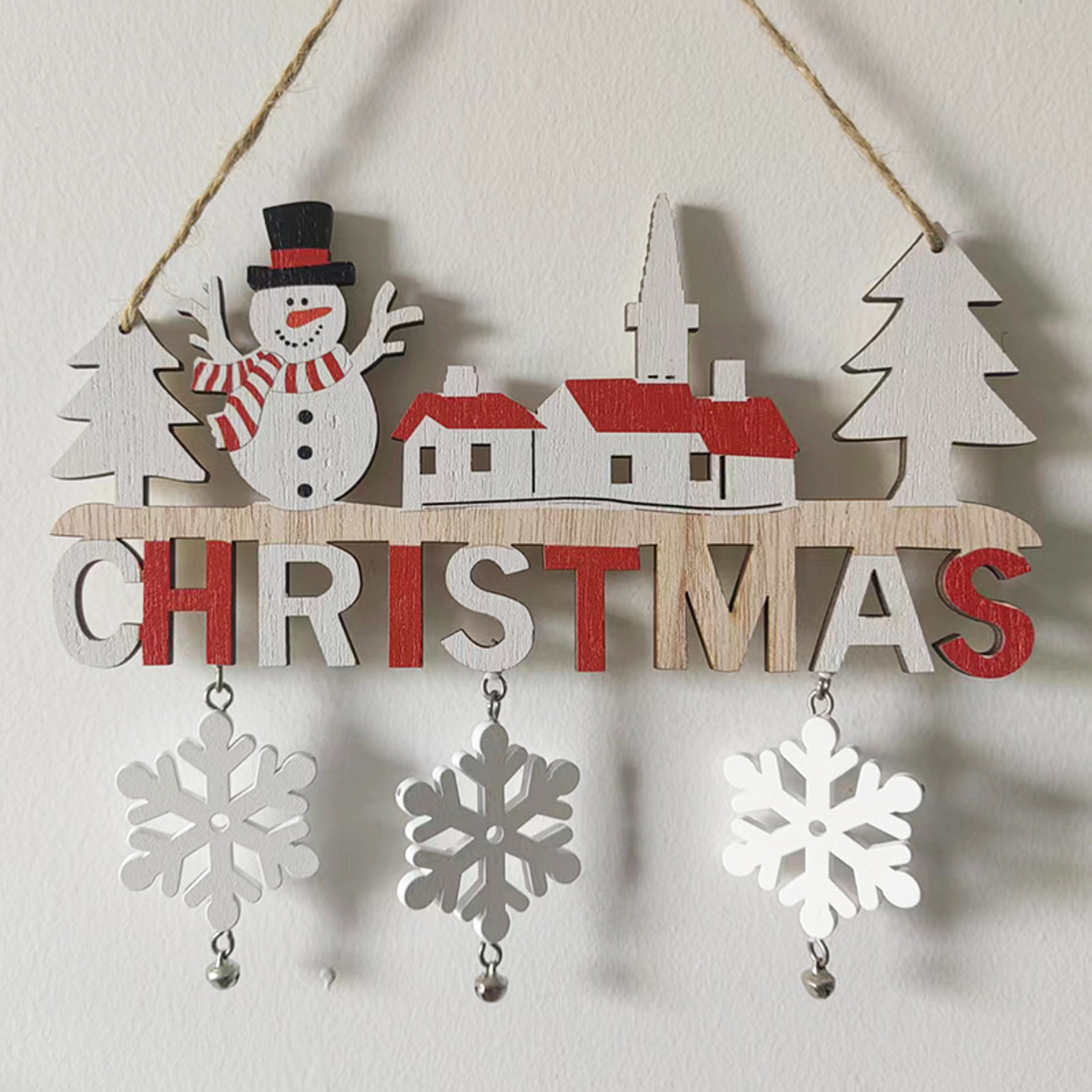 Snowman Santa Claus Christmas Letter Door Sign Wooden Pendant Handicraft Deer Home Decoration 3