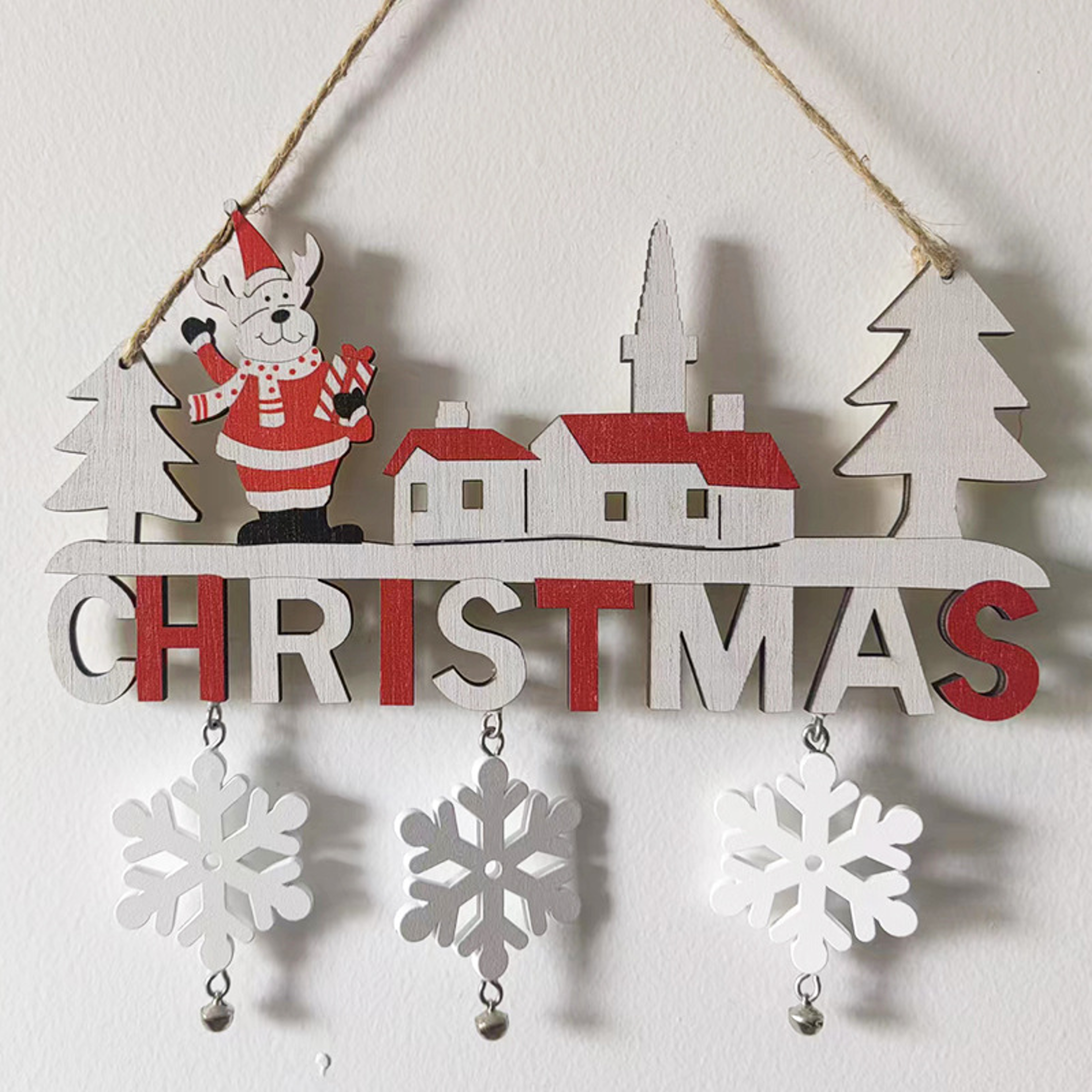 Snowman Santa Claus Christmas Letter Door Sign Wooden Pendant Handicraft Deer Home Decoration 5