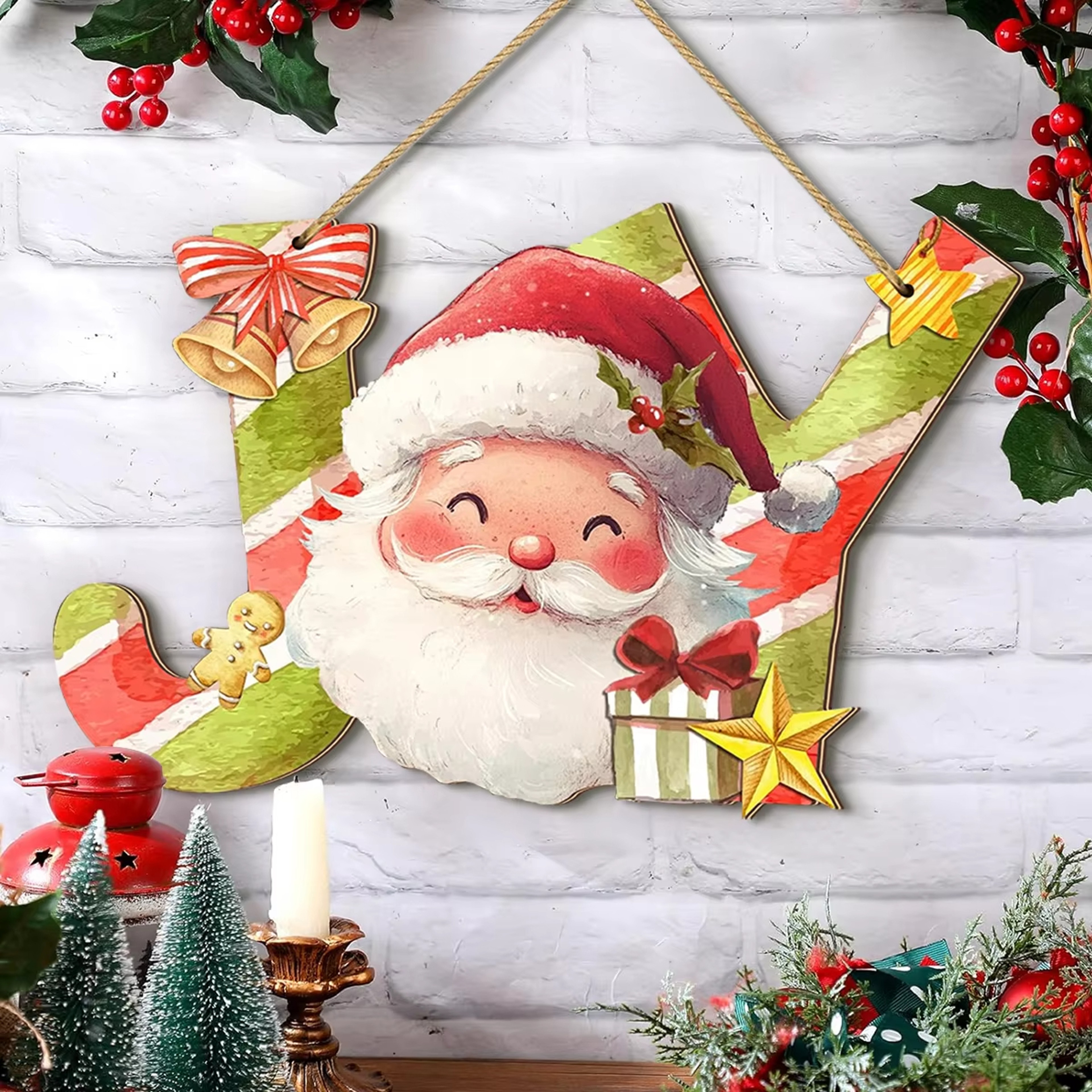 2D Flat Colorful Joy Christmas Decorations Xmas Wooden Sign Hanging Holiday Home Decor Gifts 0