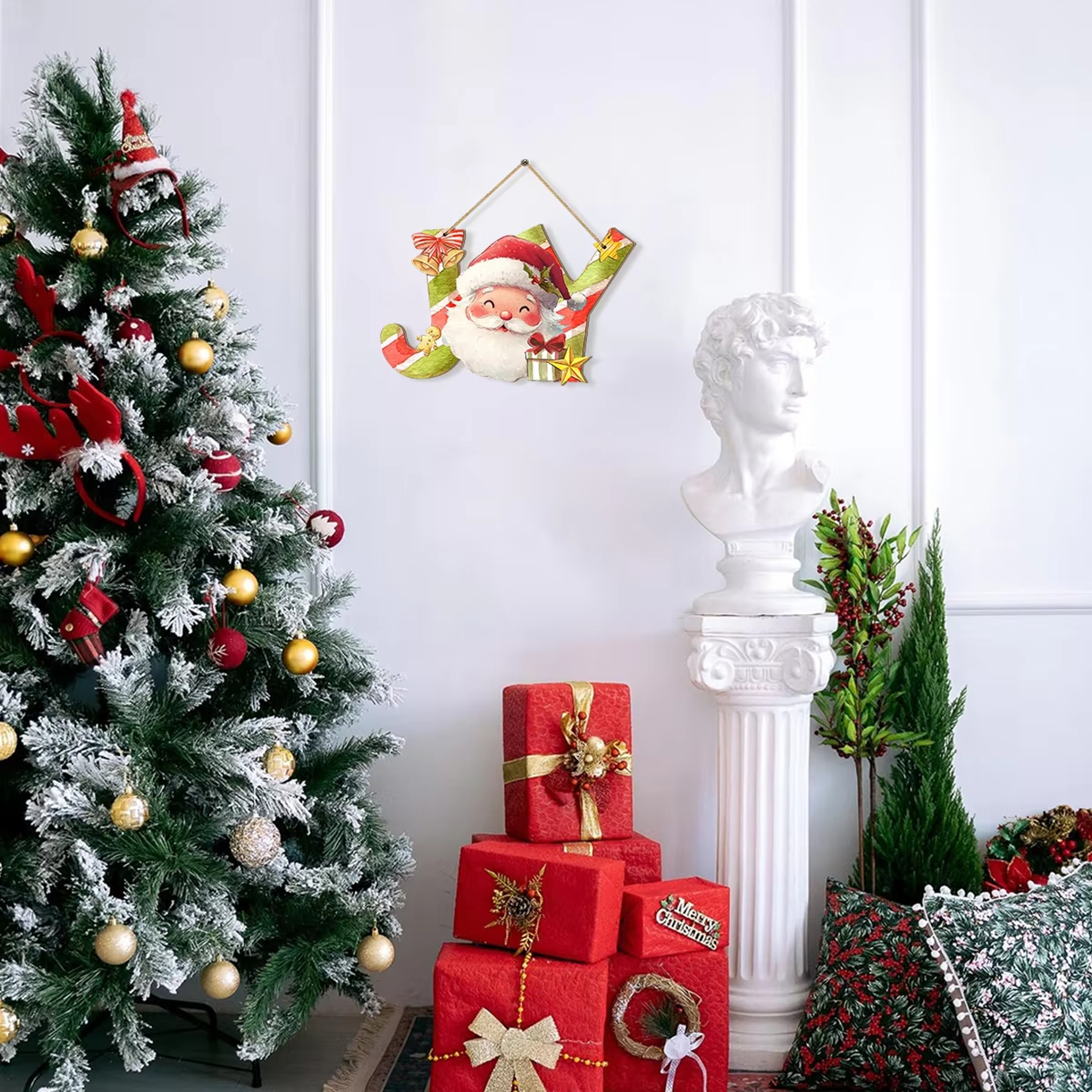 2D Flat Colorful Joy Christmas Decorations Xmas Wooden Sign Hanging Holiday Home Decor Gifts 1