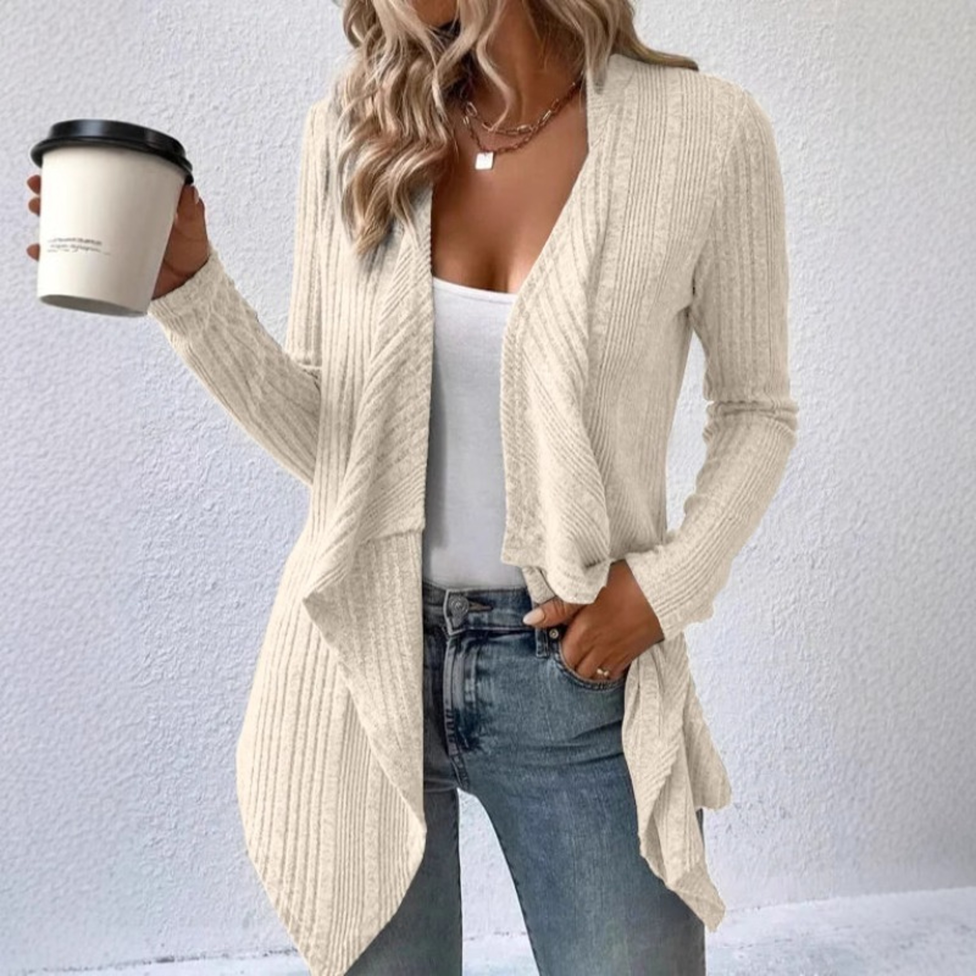 Autumn Winter Womens Knitted Sweater Jacket, Loose Long Sleeve Cardigan Top, Solid Color Casual Fashion Outerwear – view 5