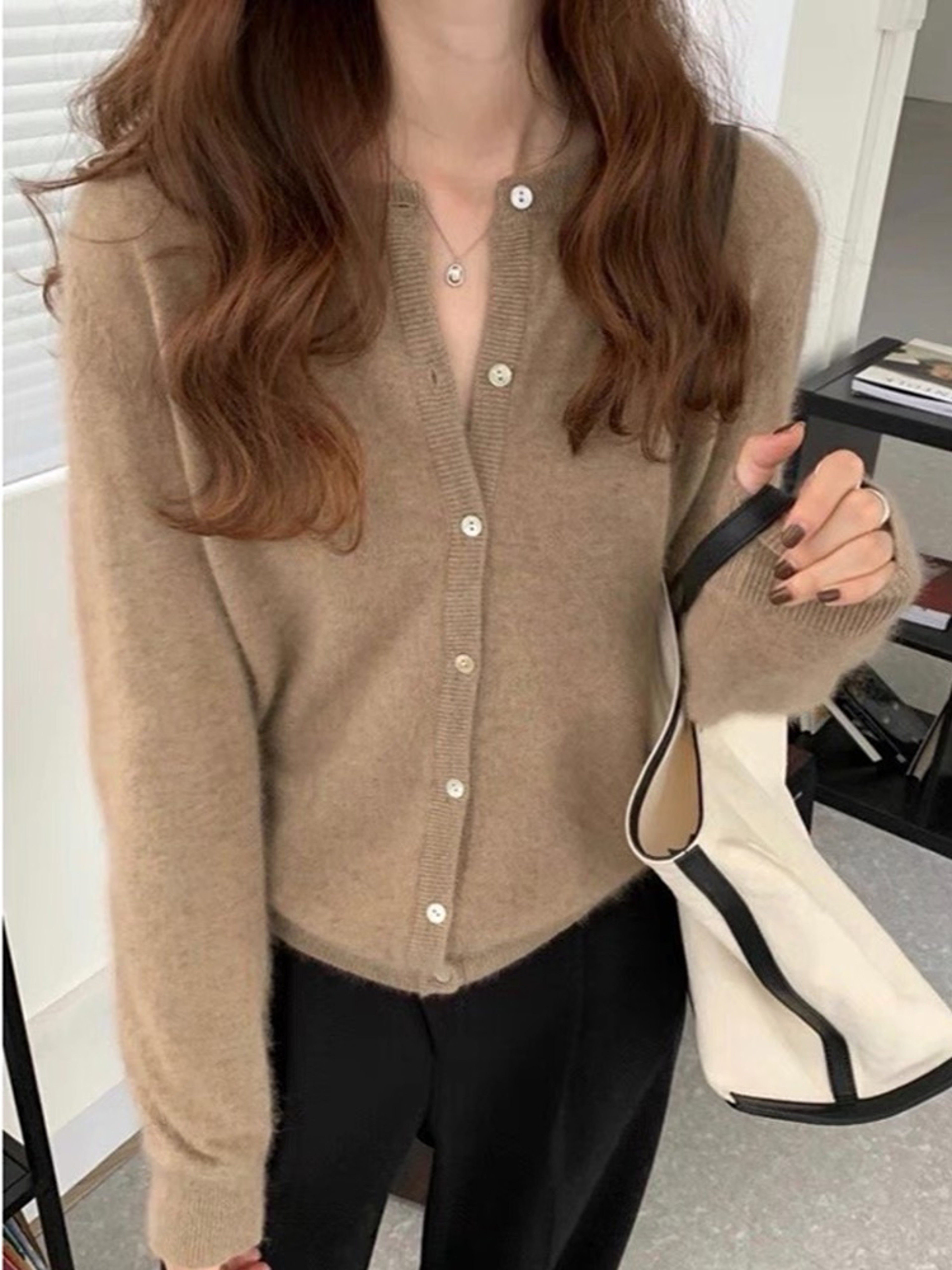 New Fashion Solid Color Knitted Cardigan Sweater, Autumn Winter Long Sleeve Buttons Sweater Coat, Elegant Casual Loose – view 4