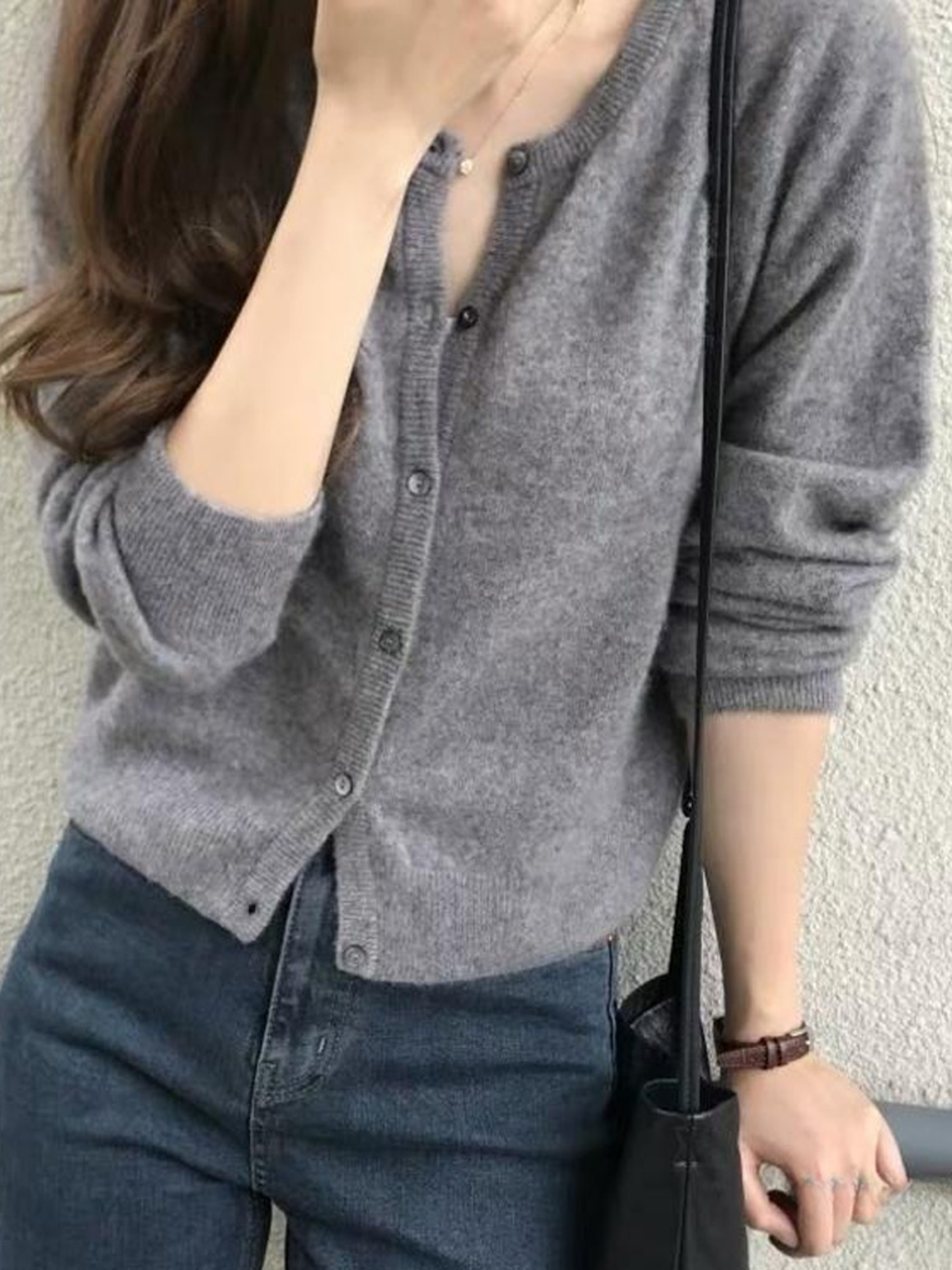 New Fashion Solid Color Knitted Cardigan Sweater, Autumn Winter Long Sleeve Buttons Sweater Coat, Elegant Casual Loose – view 7