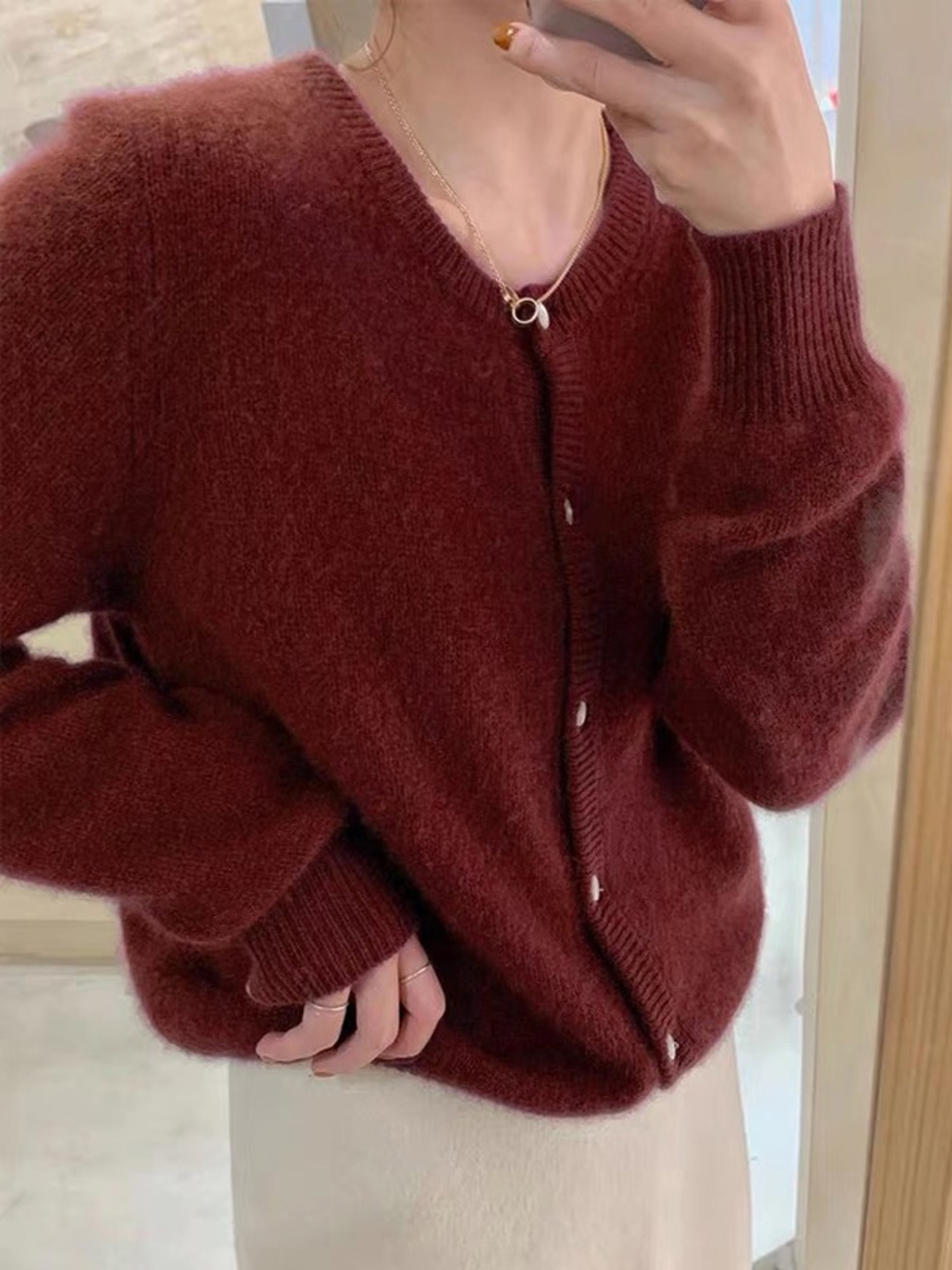 New Fashion Solid Color Knitted Cardigan Sweater, Autumn Winter Long Sleeve Buttons Sweater Coat, Elegant Casual Loose – view 9