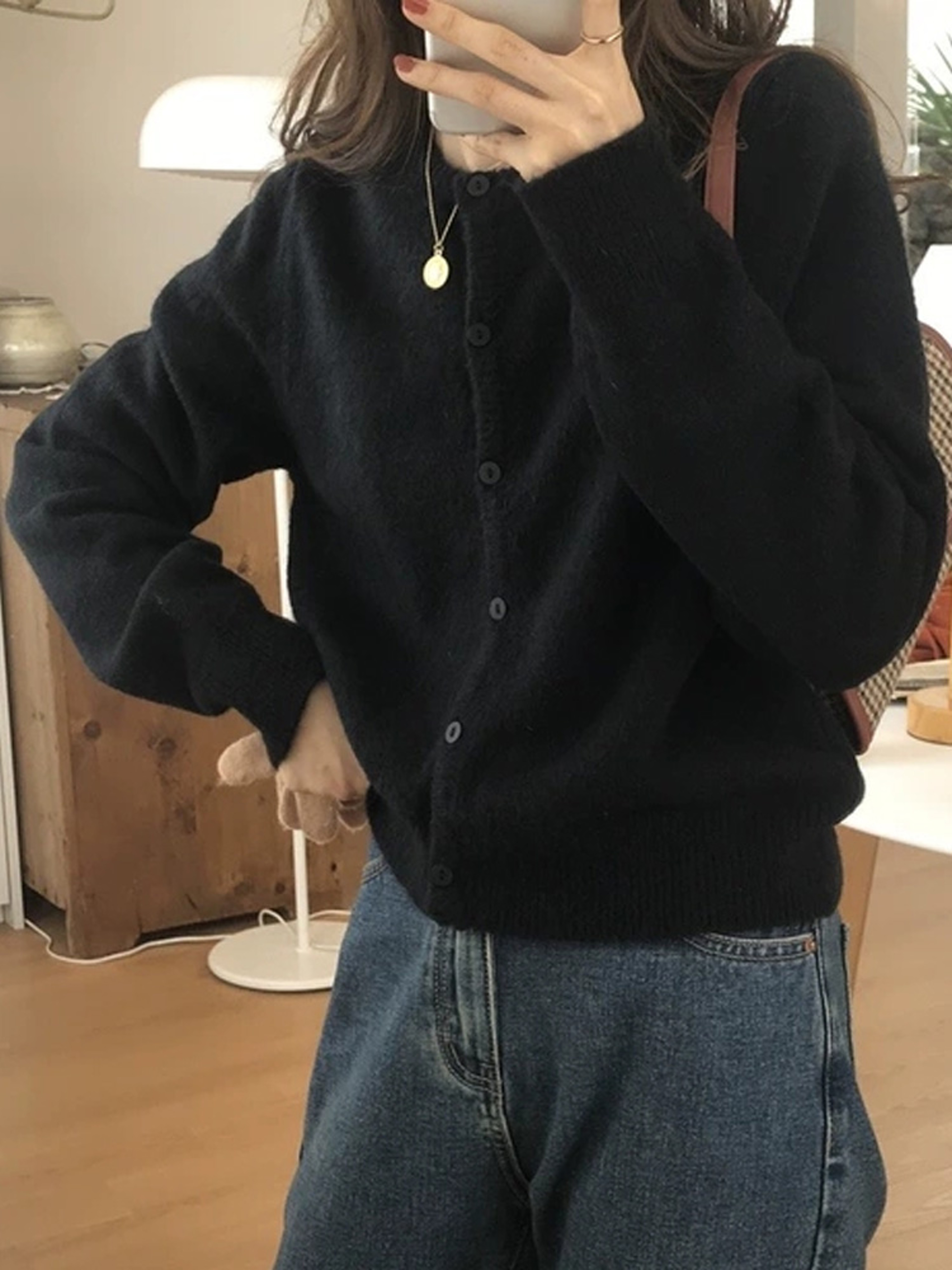 New Fashion Solid Color Knitted Cardigan Sweater, Autumn Winter Long Sleeve Buttons Sweater Coat, Elegant Casual Loose – view 10
