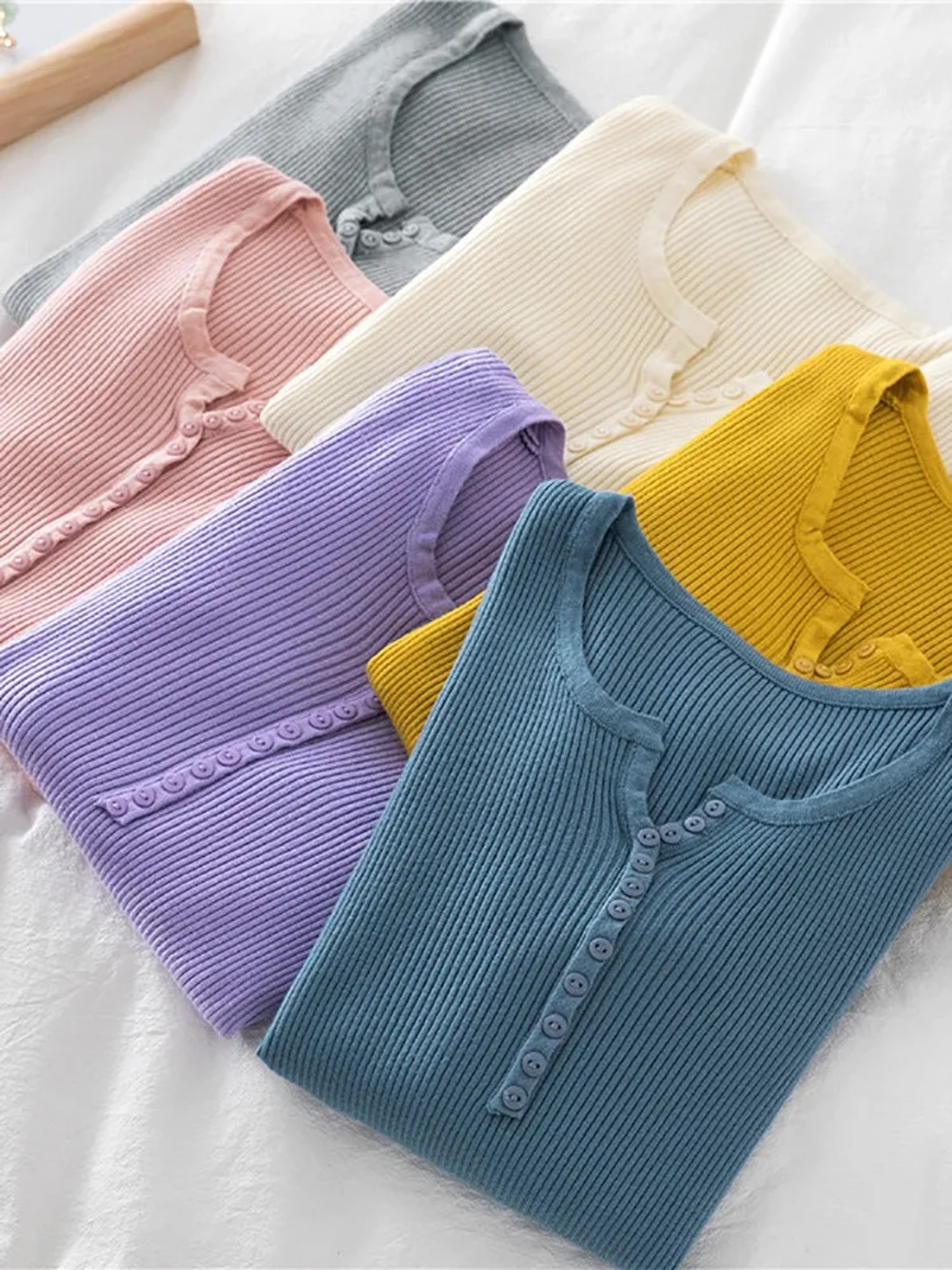 Soft Warm Tops for Women, Autumn Winter Button V Neck Sweater, Basic Slim Pullover, Knit Jumper for Cozy Style – view 2