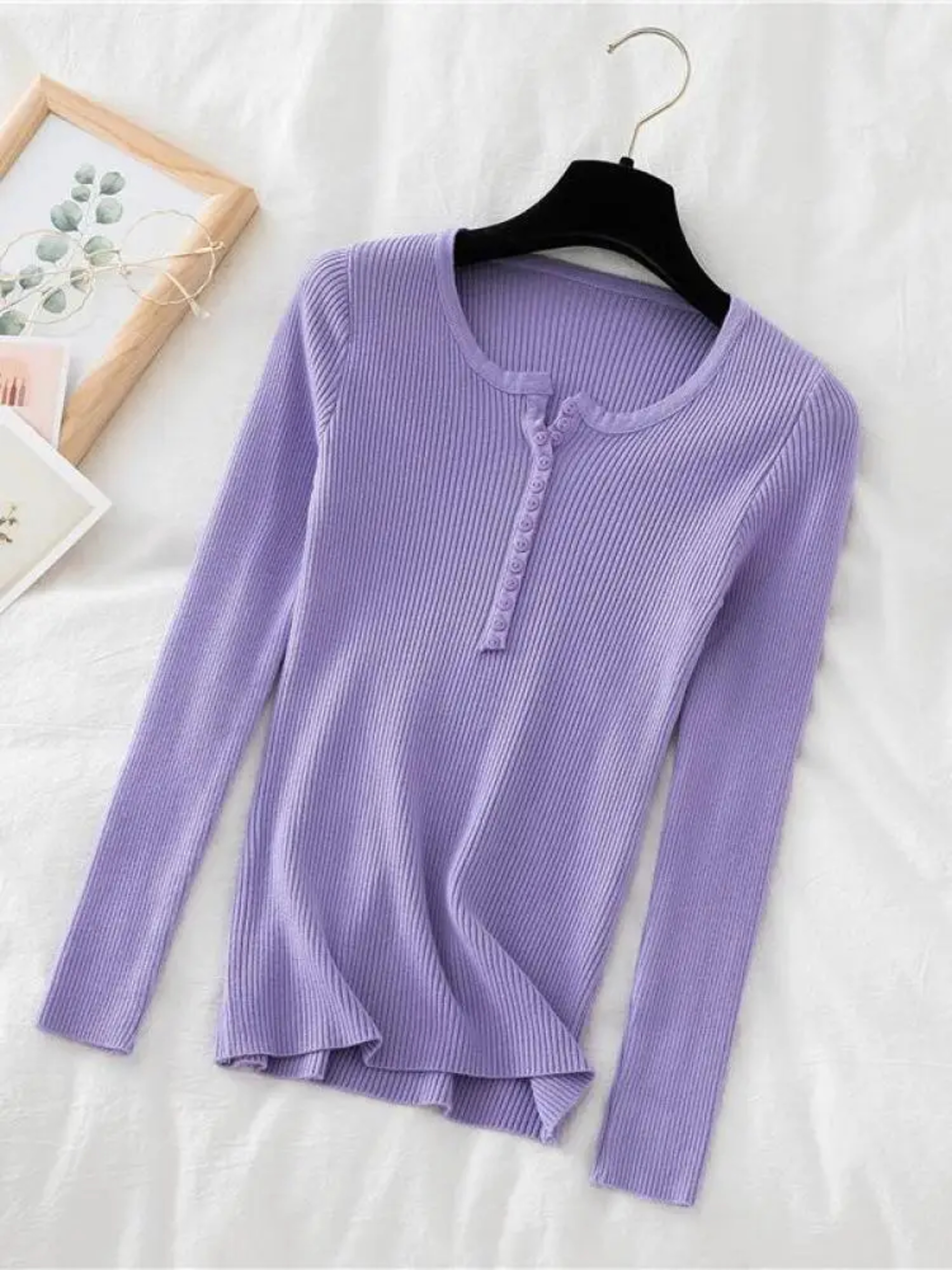 Soft Warm Tops for Women, Autumn Winter Button V Neck Sweater, Basic Slim Pullover, Knit Jumper for Cozy Style – view 21