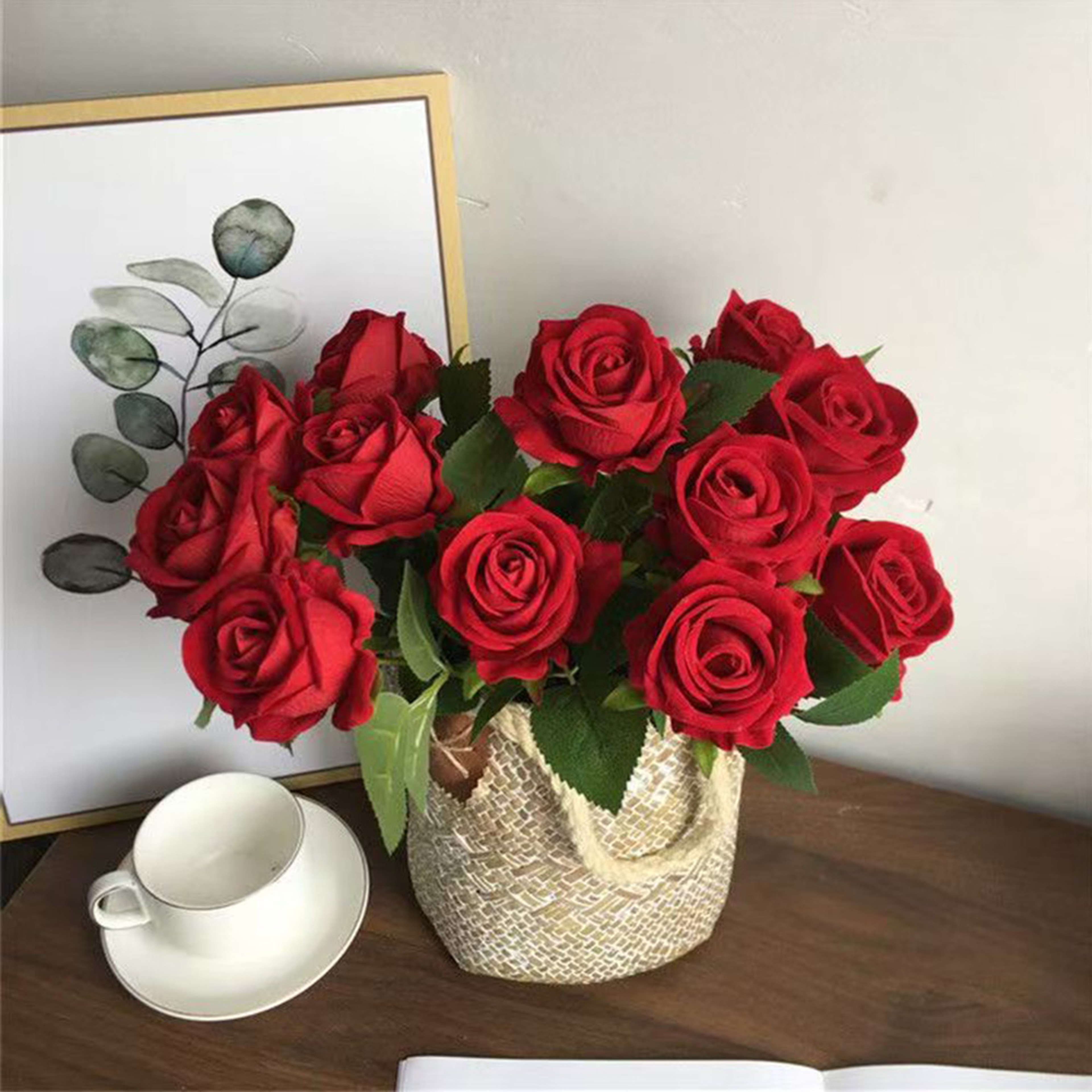 Realistic Artificial Roses Red Rose Flower Branch Fake Roses For Wedding Decor 1