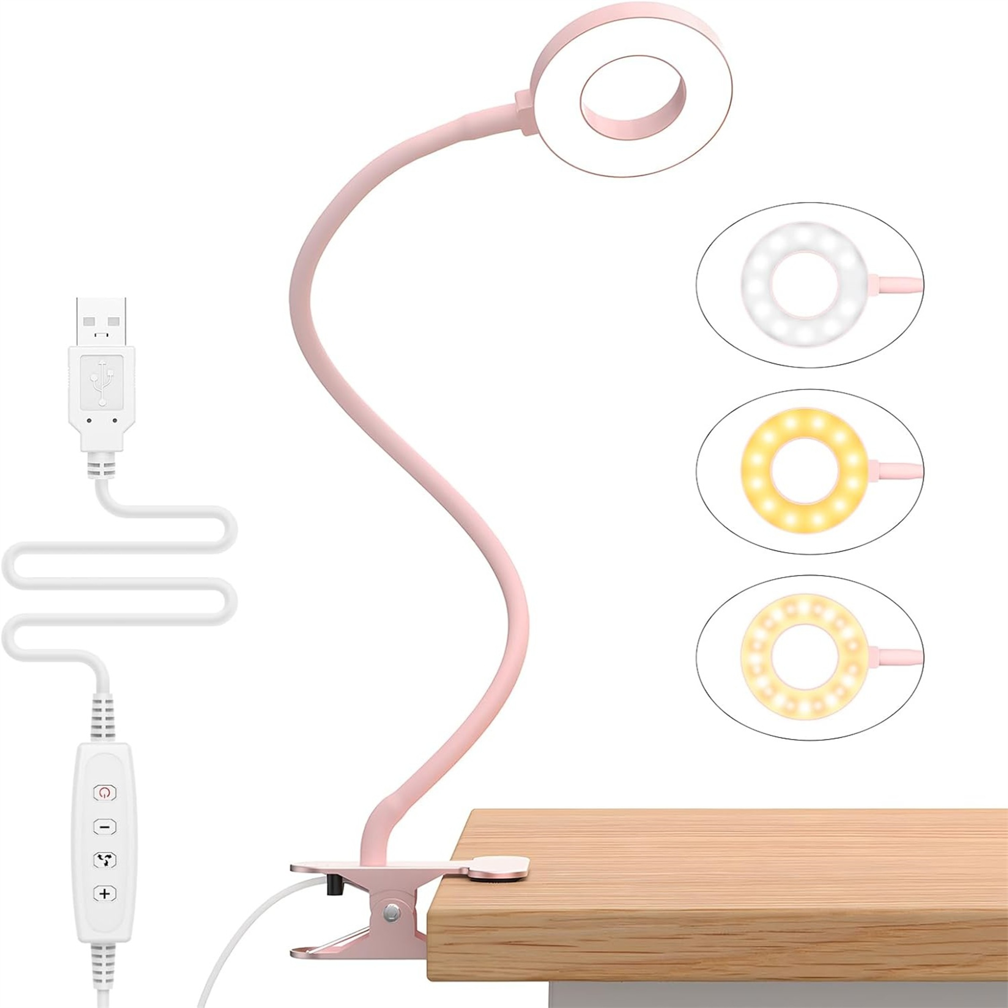 Portable LED Desk Lamp With USB Reading Light White Pink Black Flexible Easy Clip Night Lamp 0
