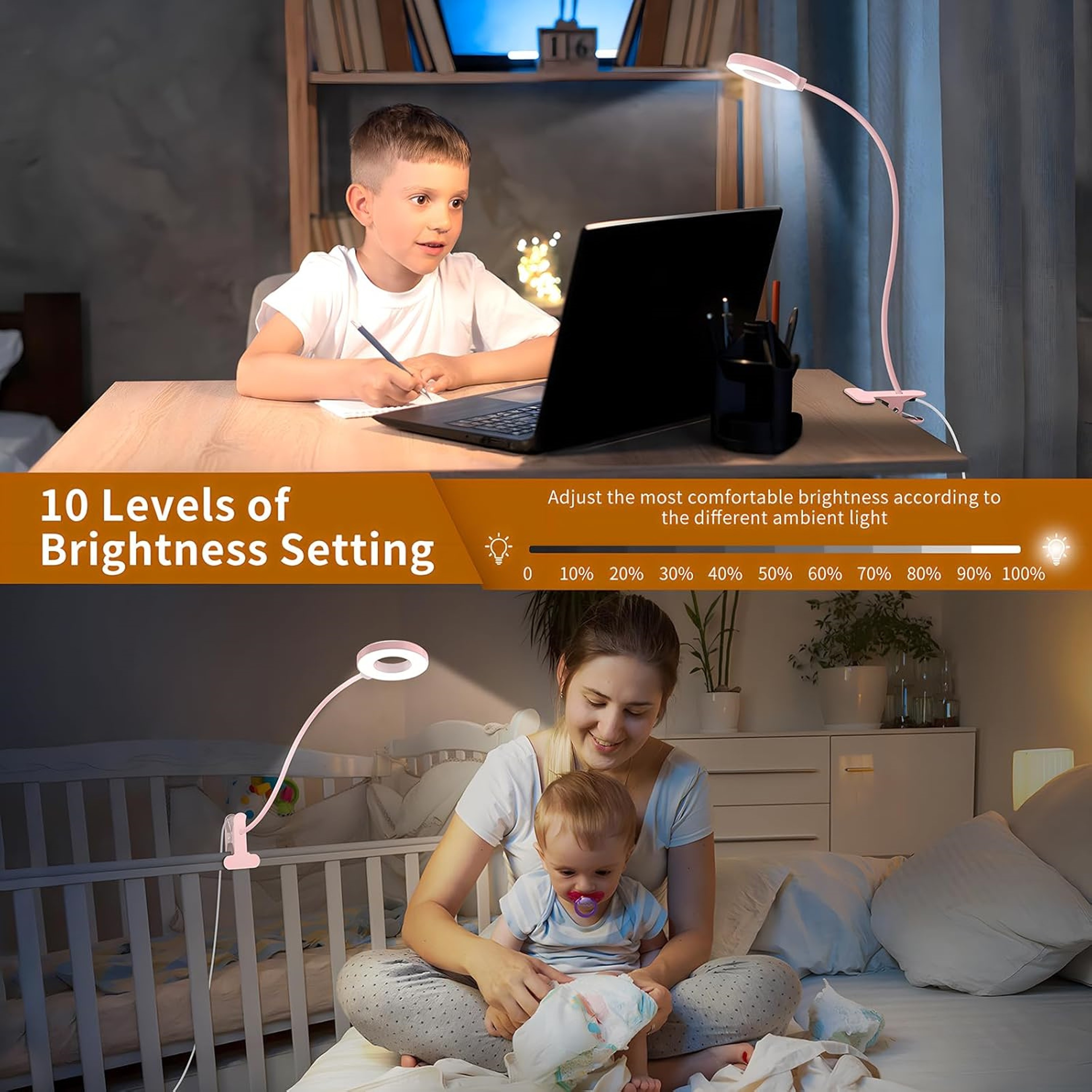 Portable LED Desk Lamp With USB Reading Light White Pink Black Flexible Easy Clip Night Lamp 2