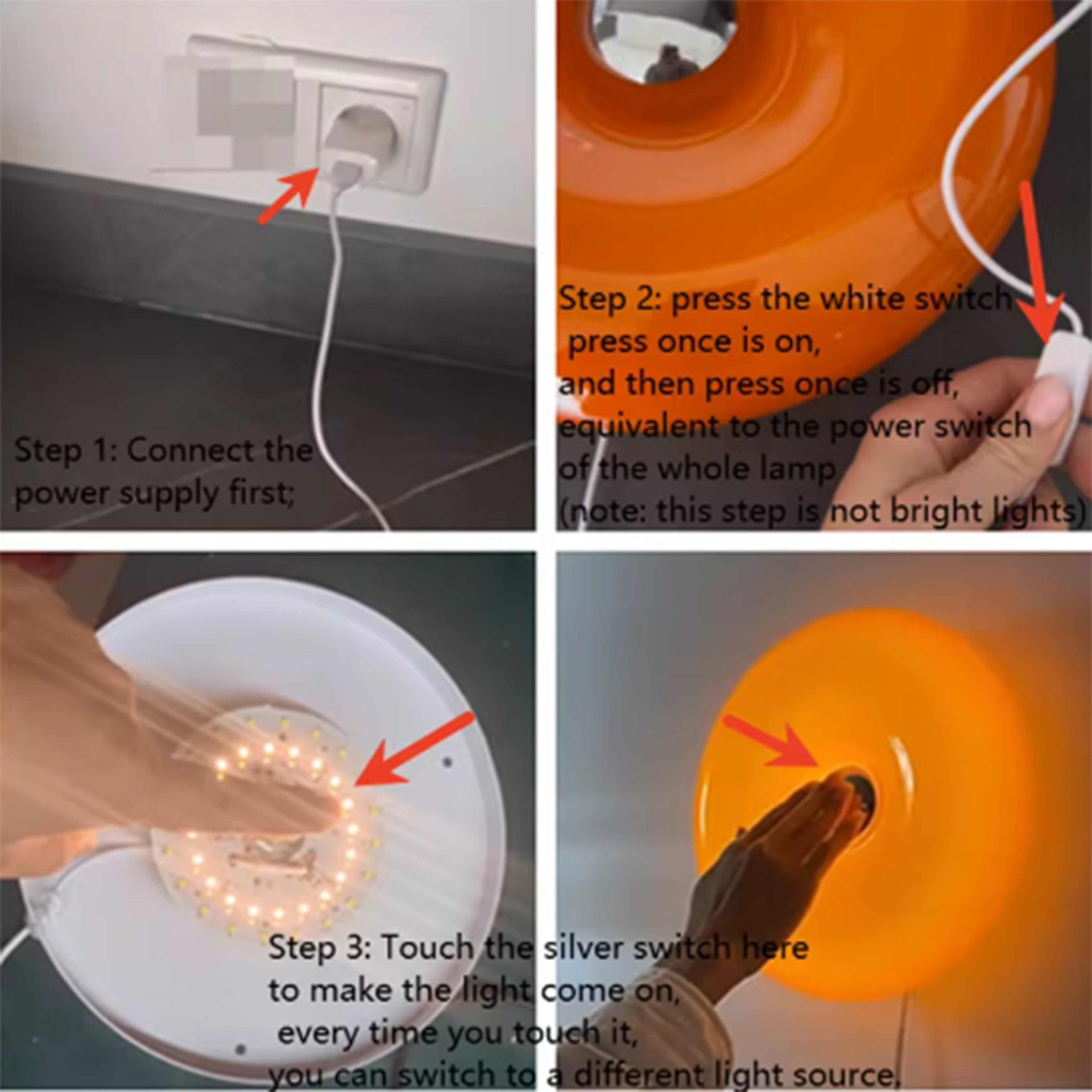 Donut Glass Wall Lamp LED Ambient Light with USB Plug Touch Switch Tricolor Lighting for Living Room Bedside – view 6