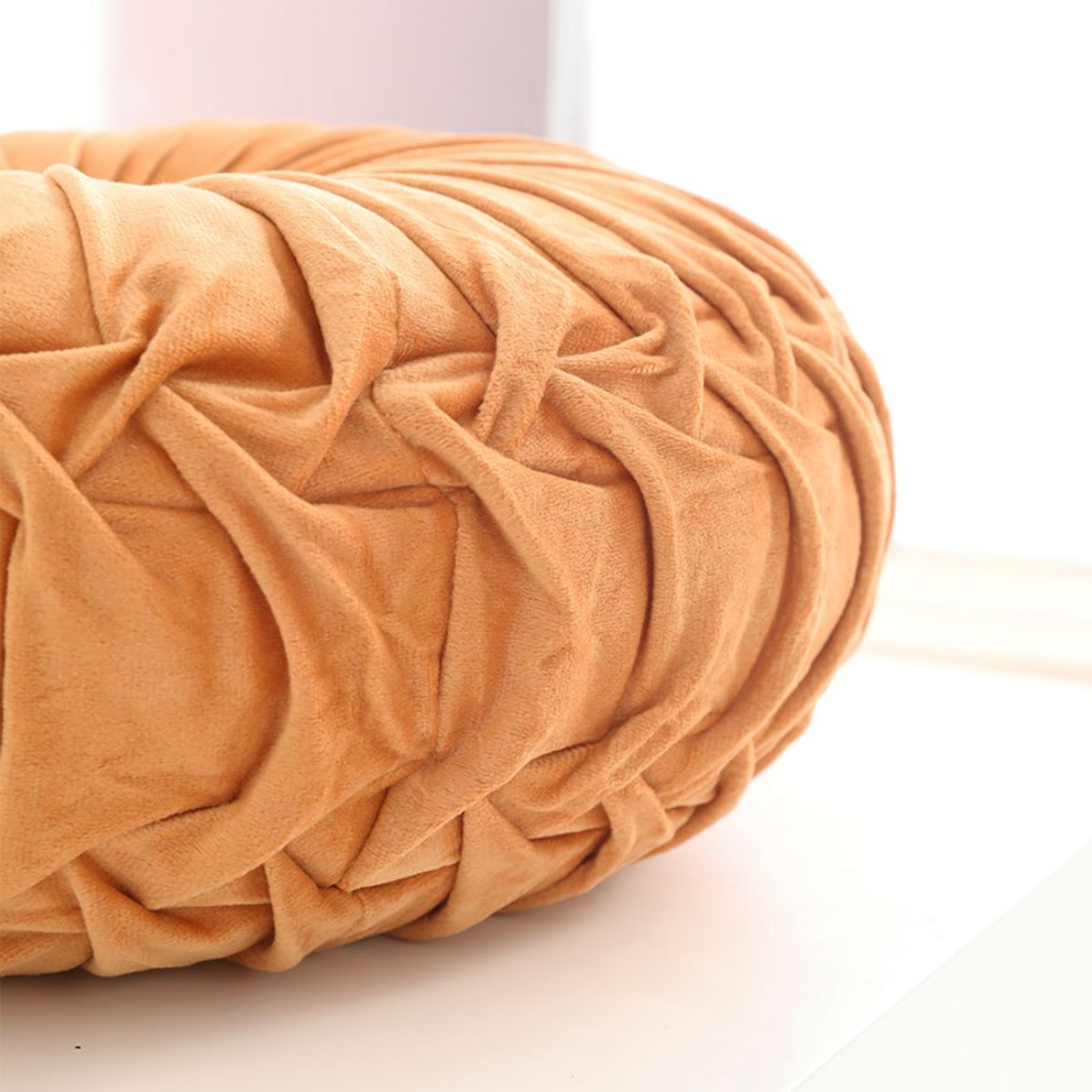 Lumbar Support Throw Pillow Hand Sewn Pleated 3D Velvet Pumpkin Cushion For Sofa Bed Chair 1