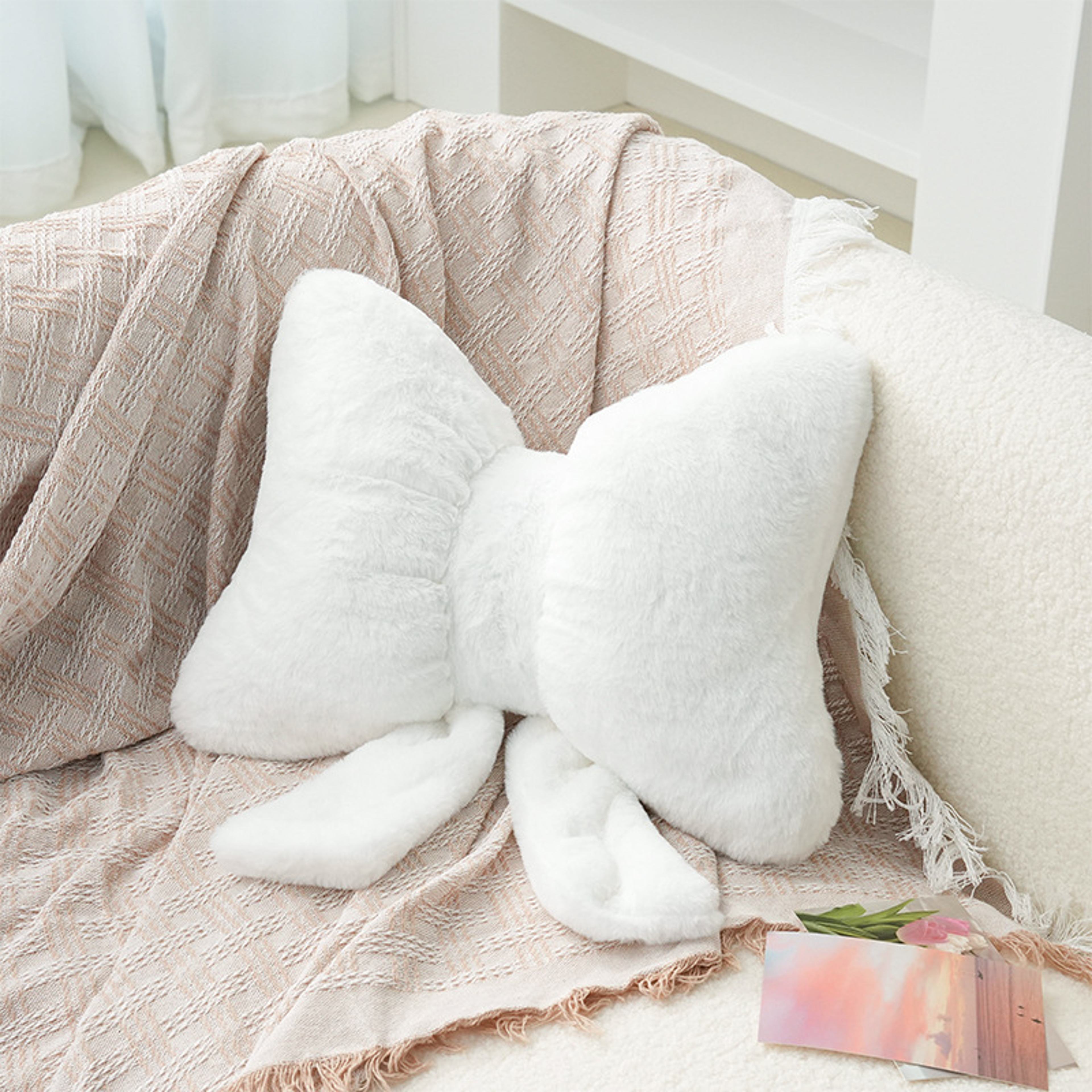 Comfortable Car Seat Cushion With Ins Style Simple Bow Ribbon Sofa Pillow 3