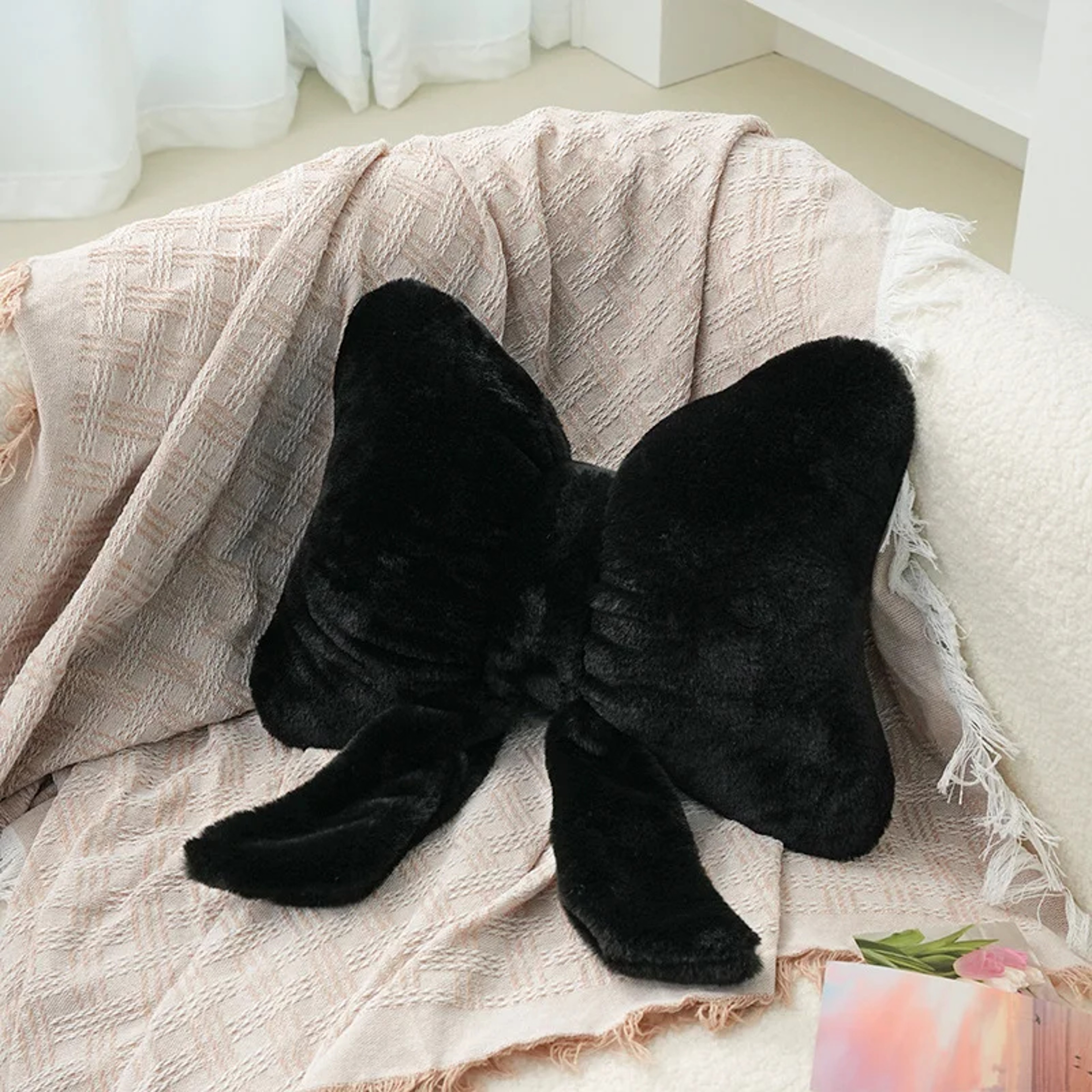 Comfortable Car Seat Cushion With Ins Style Simple Bow Ribbon Sofa Pillow 4