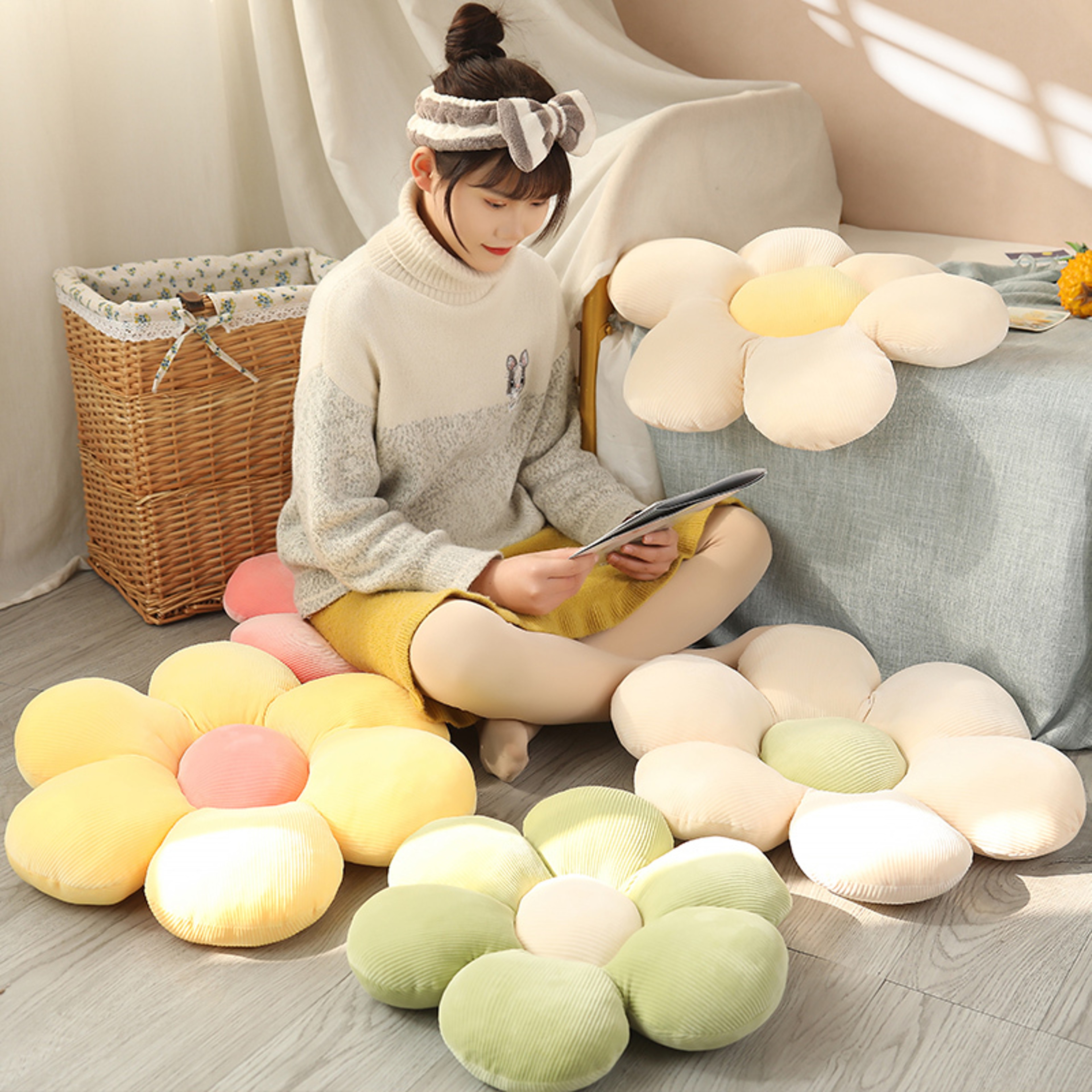Six Petal Flower Cushion HighQuality Sunflower Pillow Bay Window Pink Flower Setting For Bedroom Se 2
