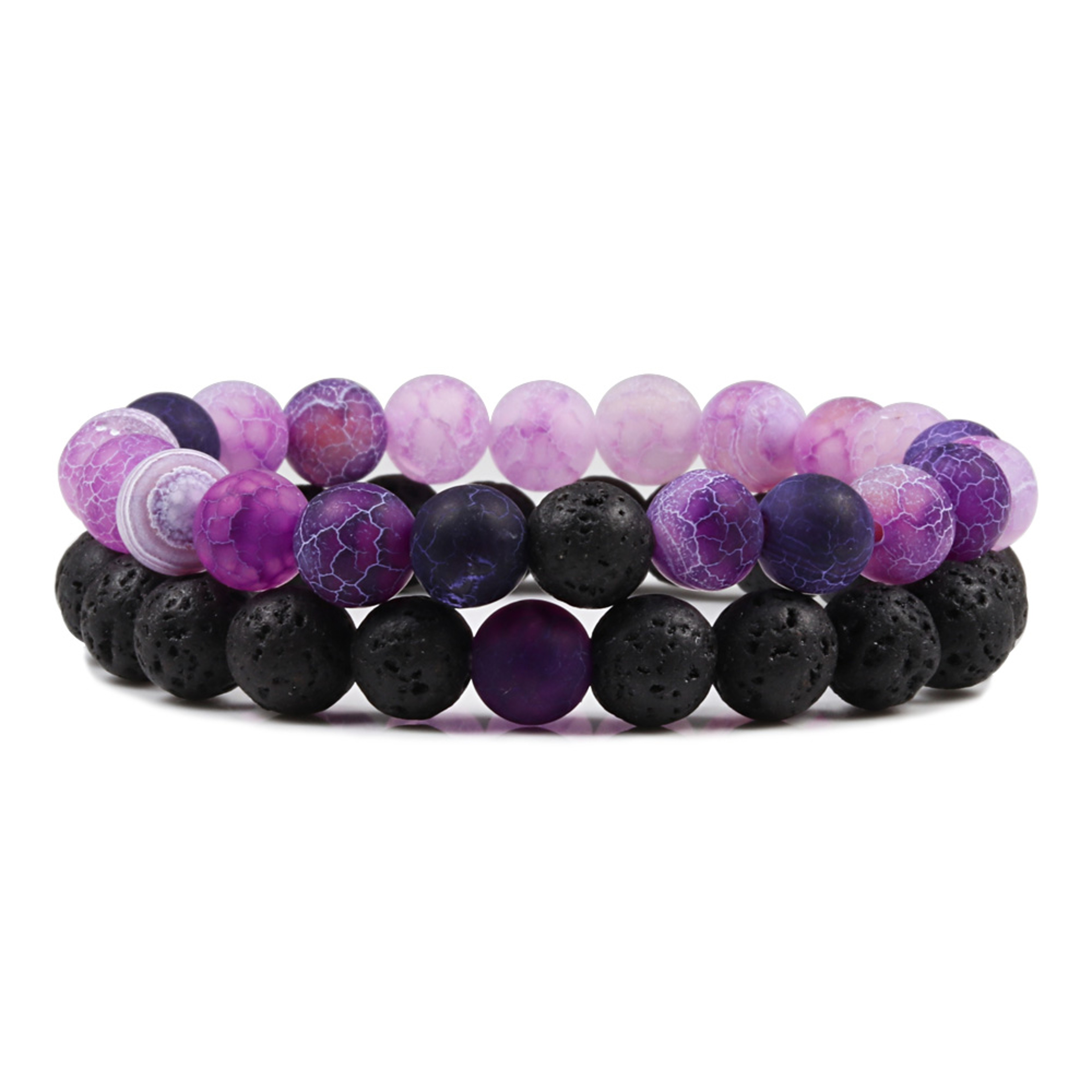 Natural Lava Stone Beaded Bracelets Bangles Set For Couples Energy Distance Best Friend Jewelry Gif