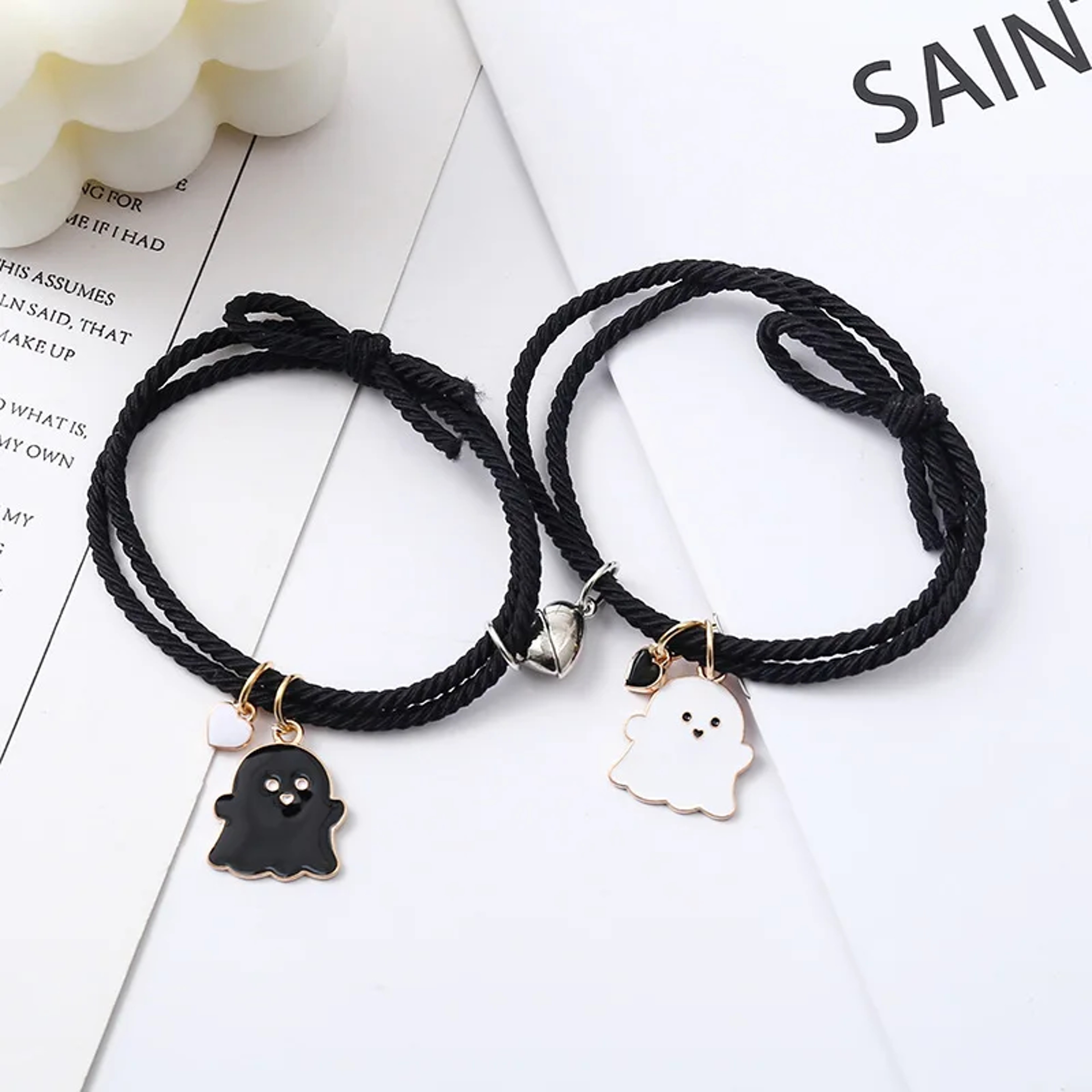 Ghost Braided Bracelet Set For Lovers Long Distance Heart Magnet Couple Friendship Jewelry Gift 6
