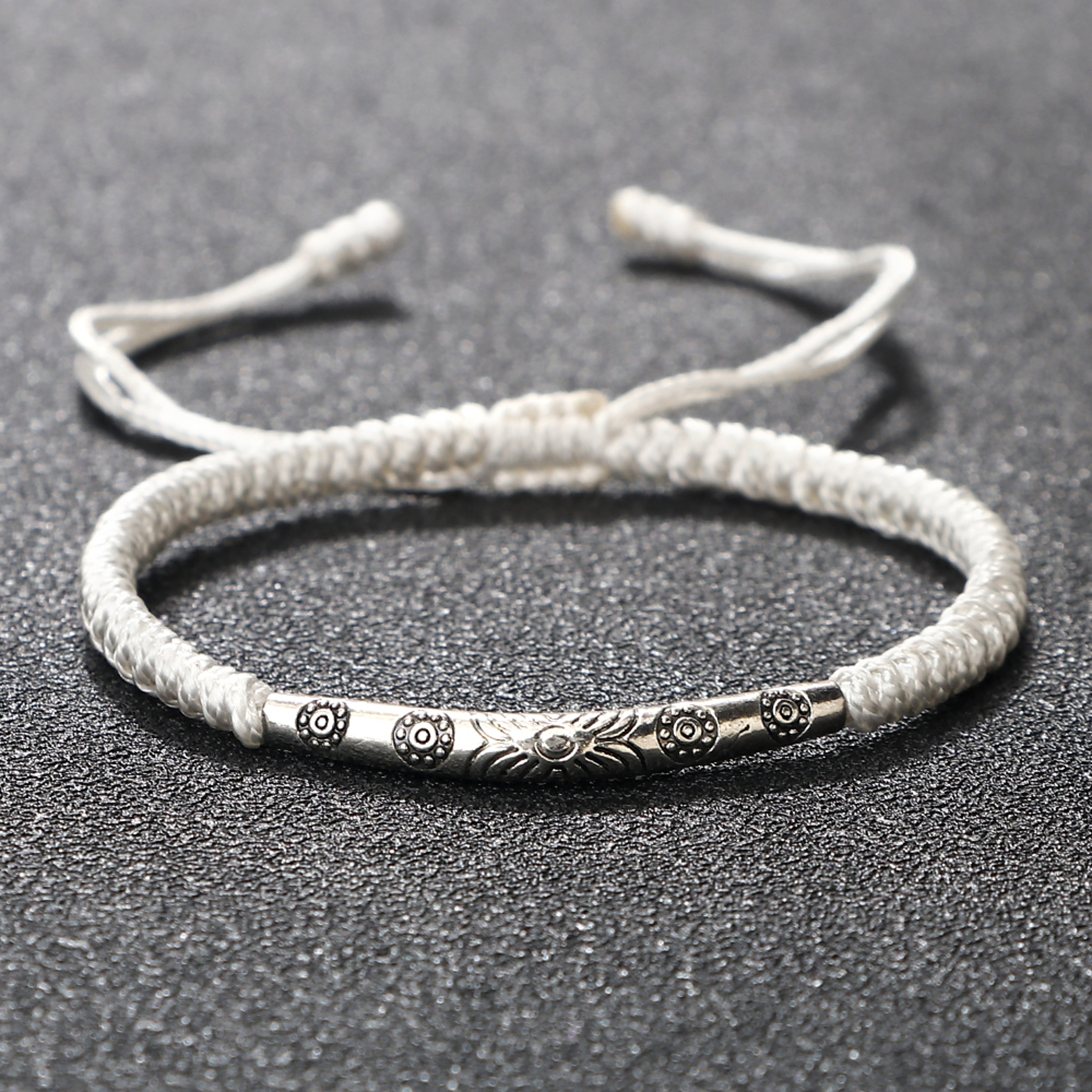 Handmade Woven Lucky Rope Chain Bangle Bohemia Long Tube Carved Flower Pendant Bracelet Jewelry Gif 0