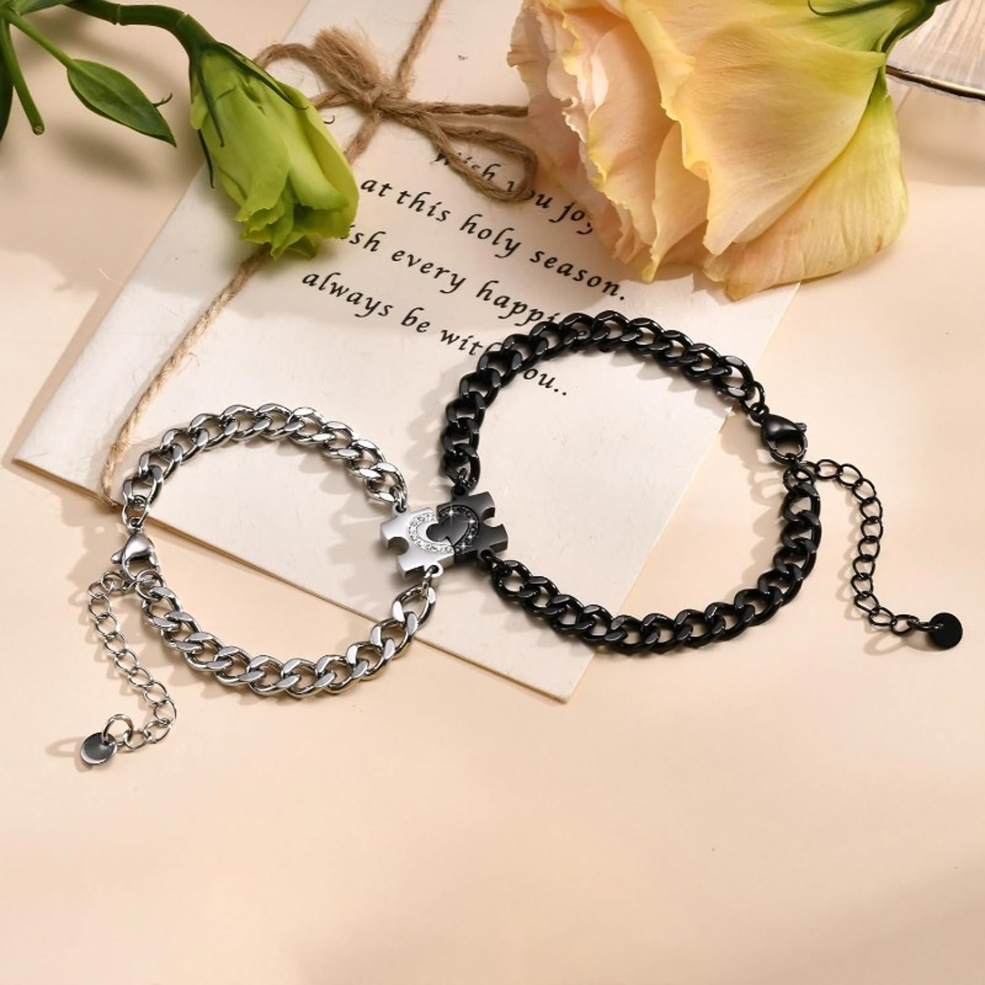 Long Distance Relationship Gifts Matching Bracelets For Couples Puzzle Heart Stainless Steel His He 5