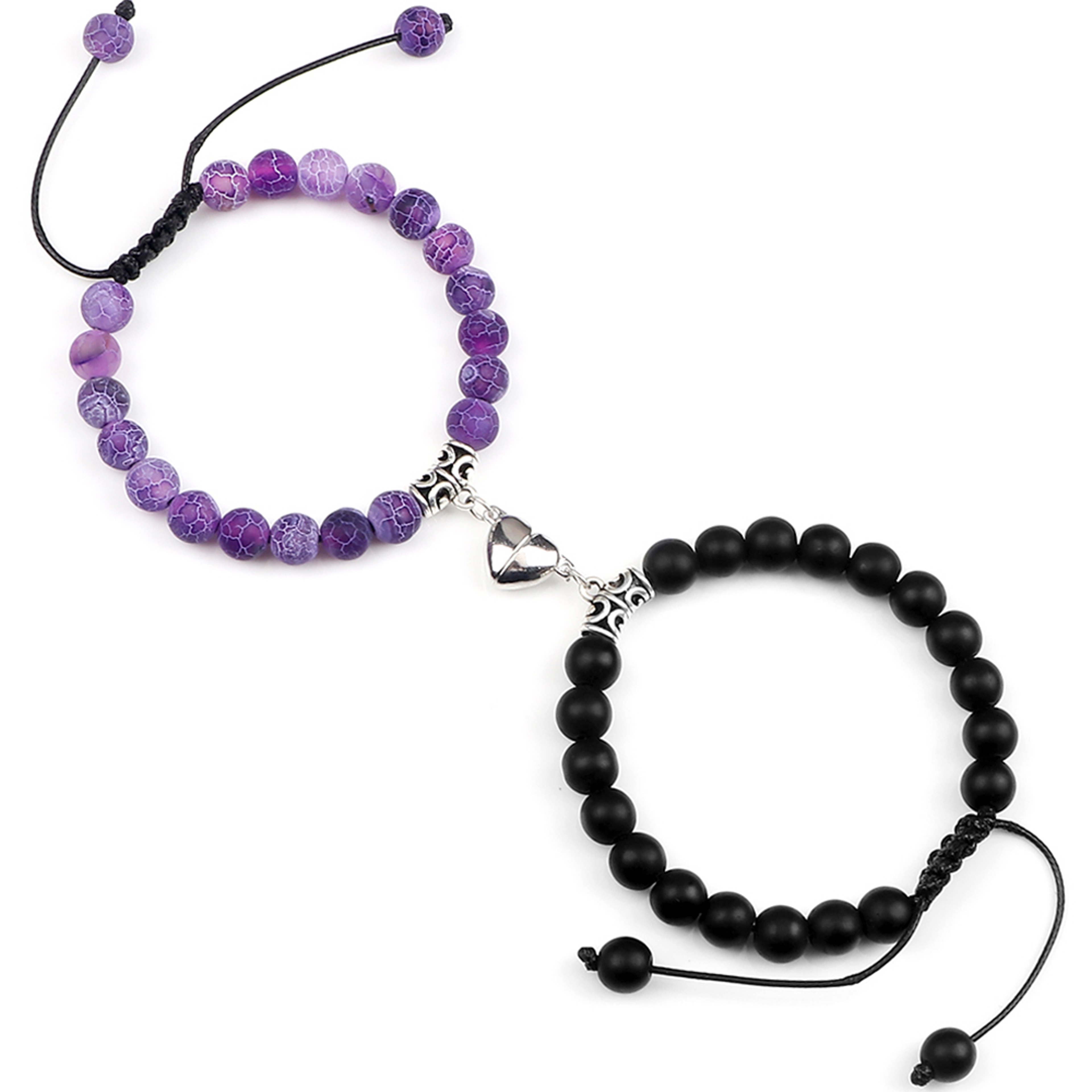 Natural Stone Beads Couple Distance Bracelets Set Braided Bracelet Lovers Heart Magnet Adjustable B 0