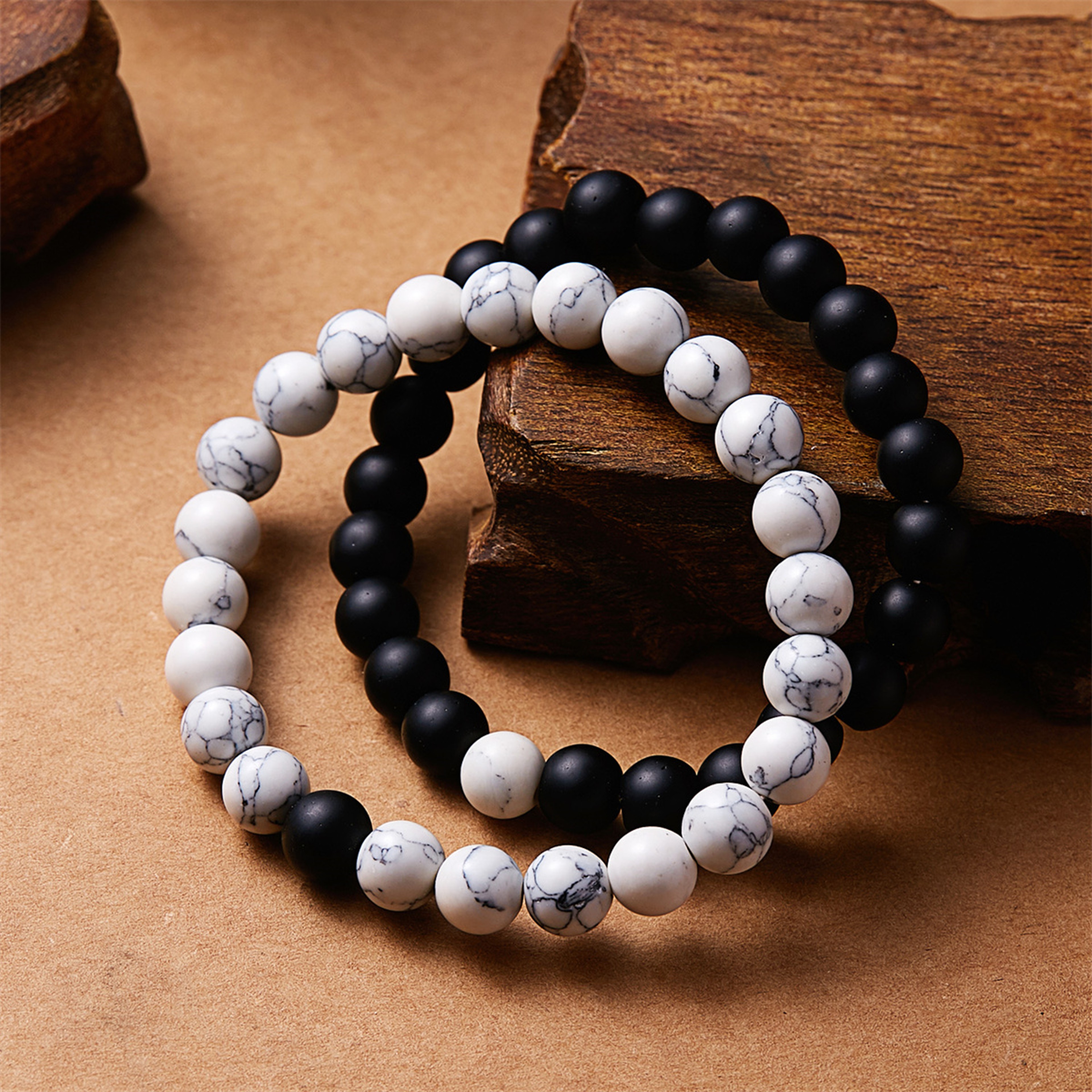Yoga Bracelets For Men Women Lava Stone Tiger Eye Beaded Couple Distance Black White Elastic Rope J 3