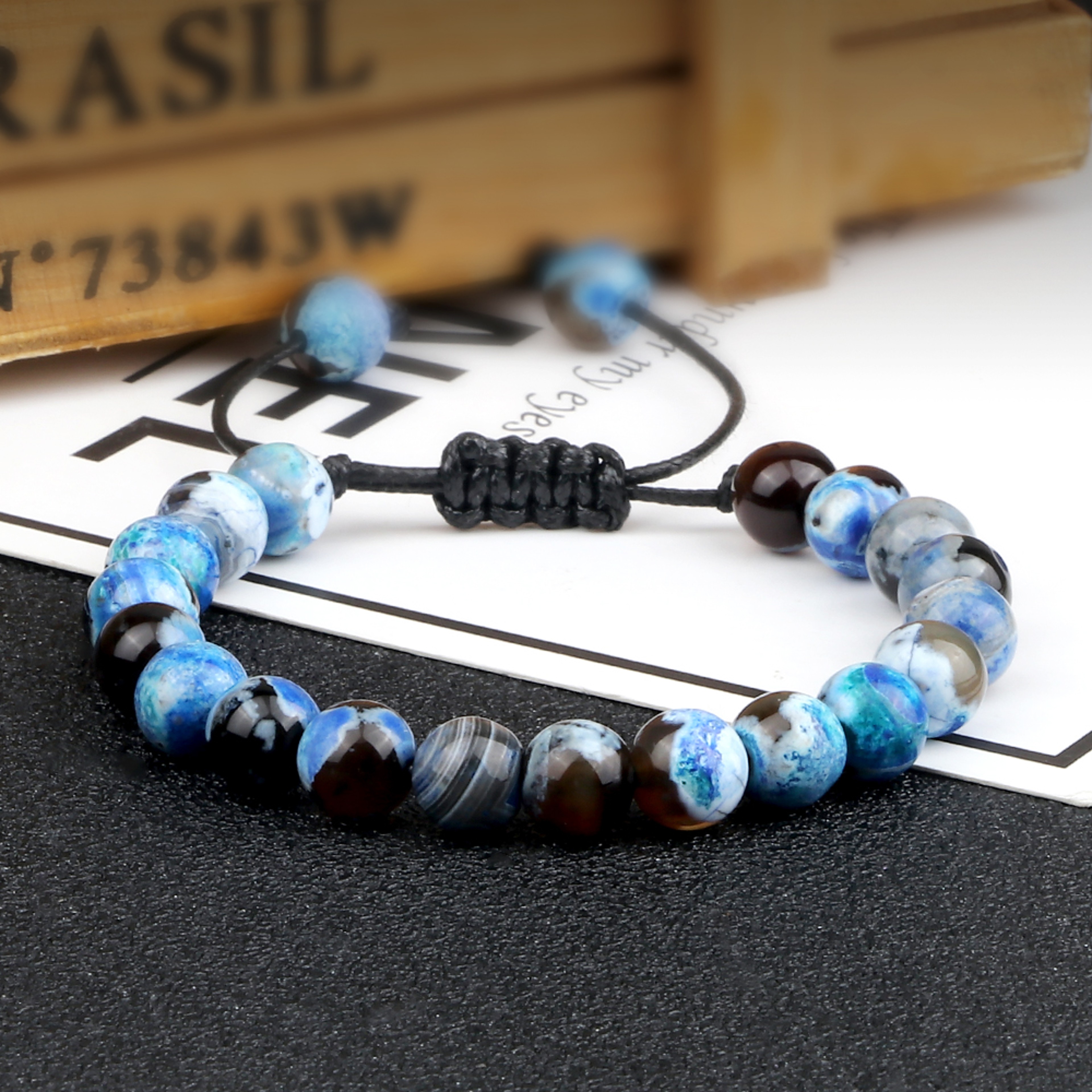 8mm Fire Agates Onyx Beads Couples Distance Bracelets Natural Healing Yoga For Men Women Elastic St 1