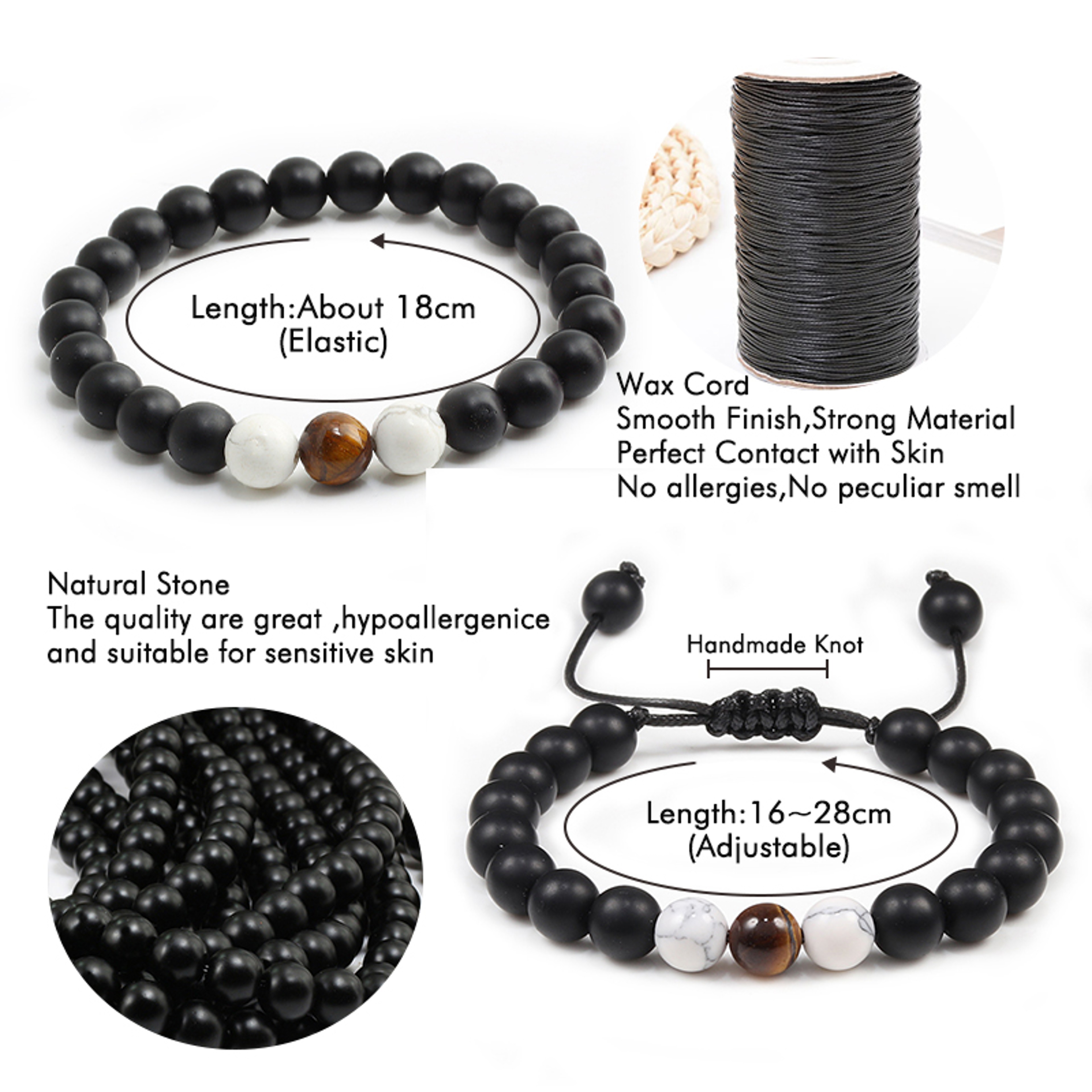 Natural Stone Charm Bead Bracelet Set Onyx Beaded Couple Distance Bracelets Stretch Jewelry For Wom 2