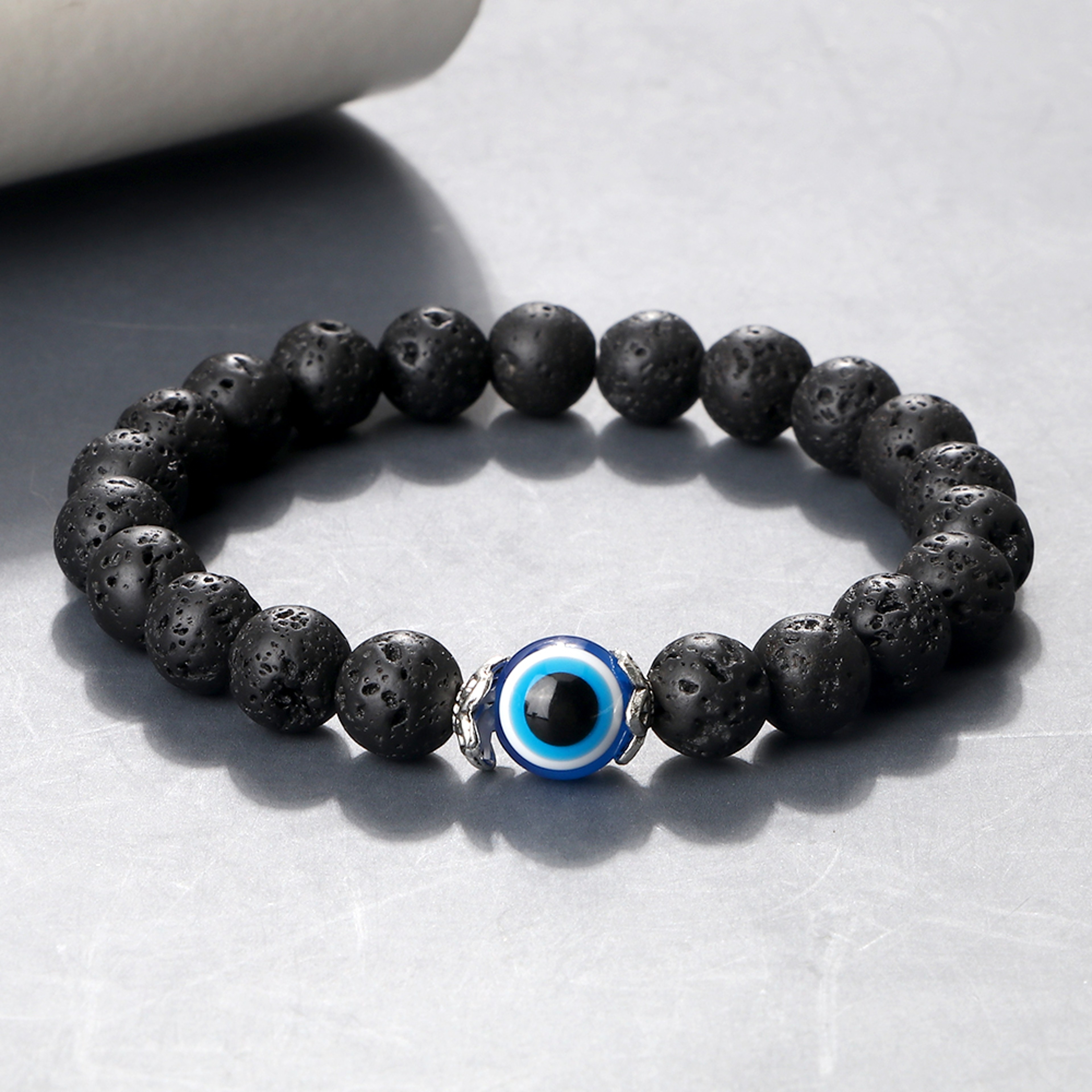 Tiger Eye Beaded Bracelet With Natural White Porcelain Flower Spacer Evil Eye Distance Couple Elast 0